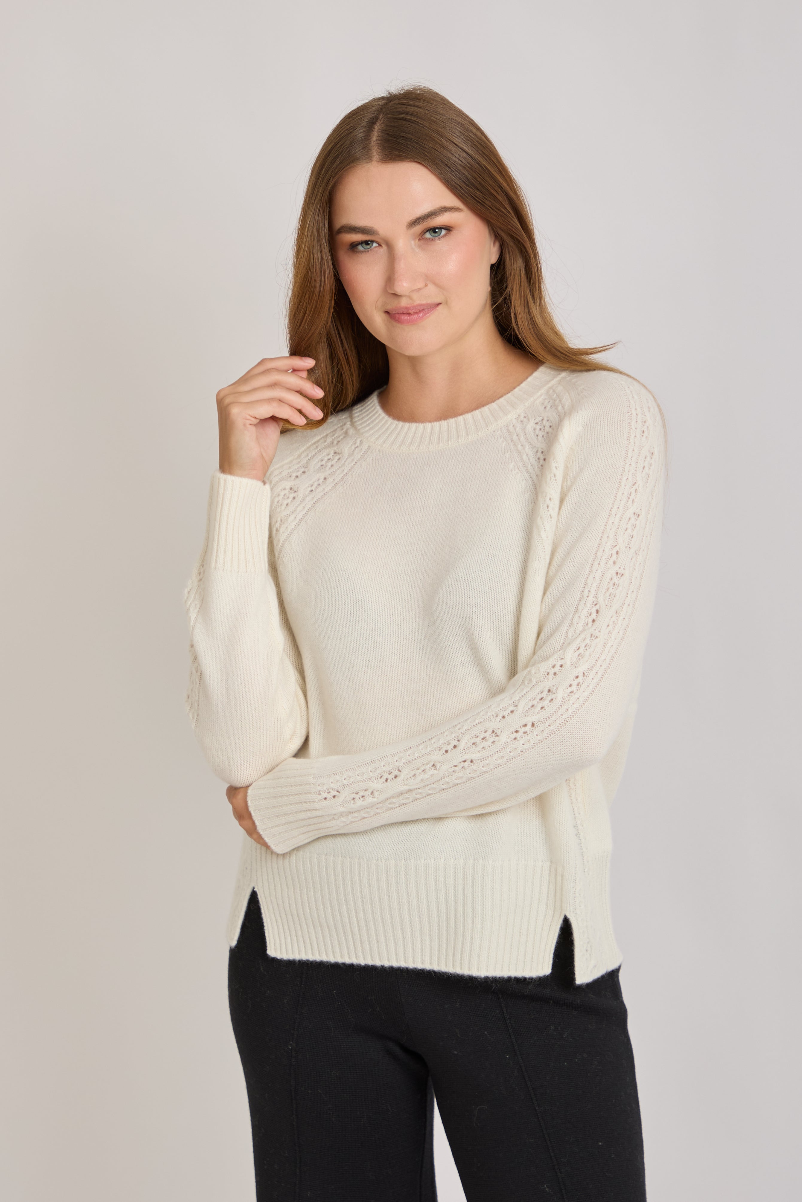 CABLE KNIT CREW NECK JUMPER-OFF WHITE