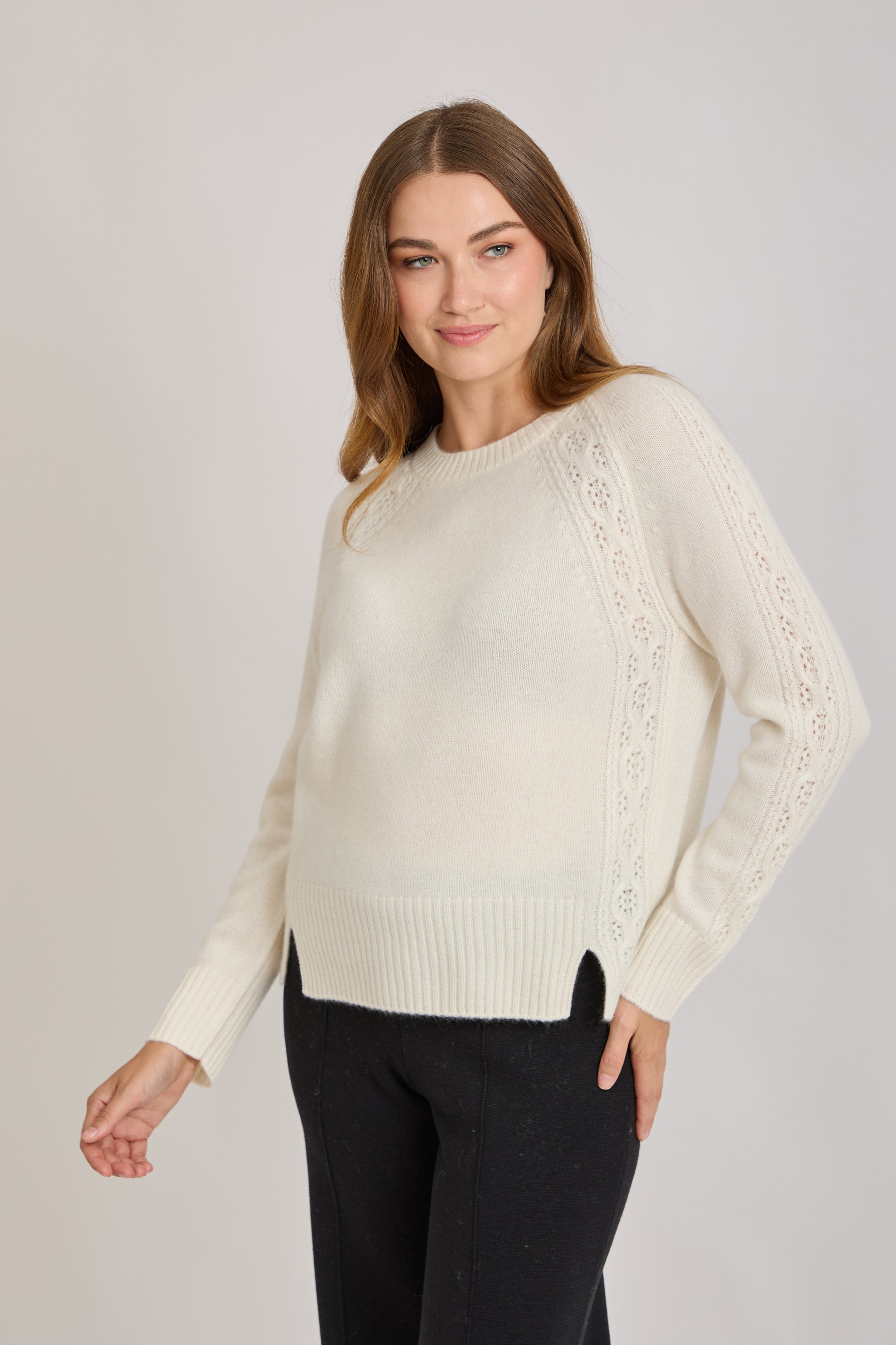 CABLE KNIT CREW NECK JUMPER-OFF WHITE