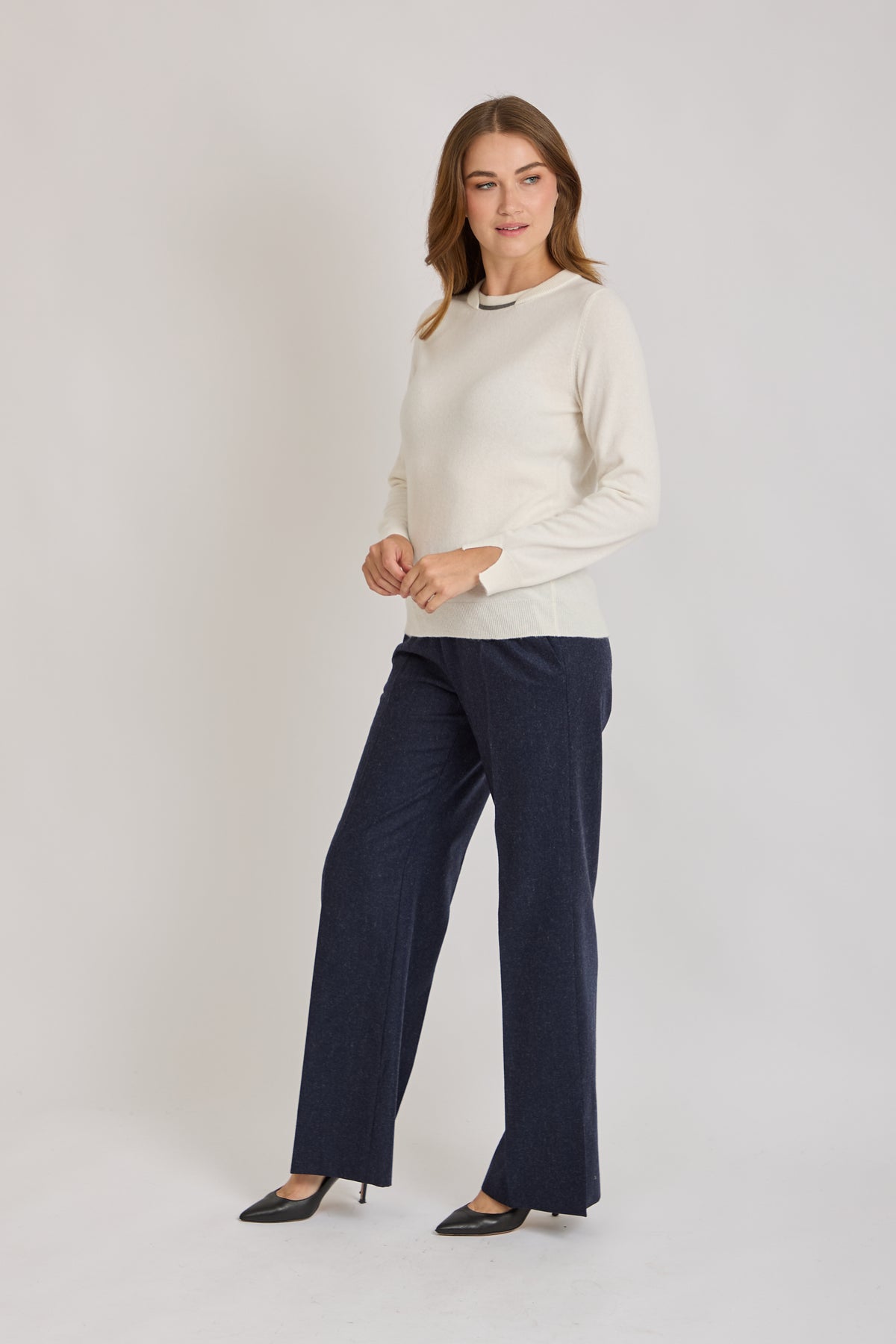 FLARE WOOL TROUSERS-NAVY
