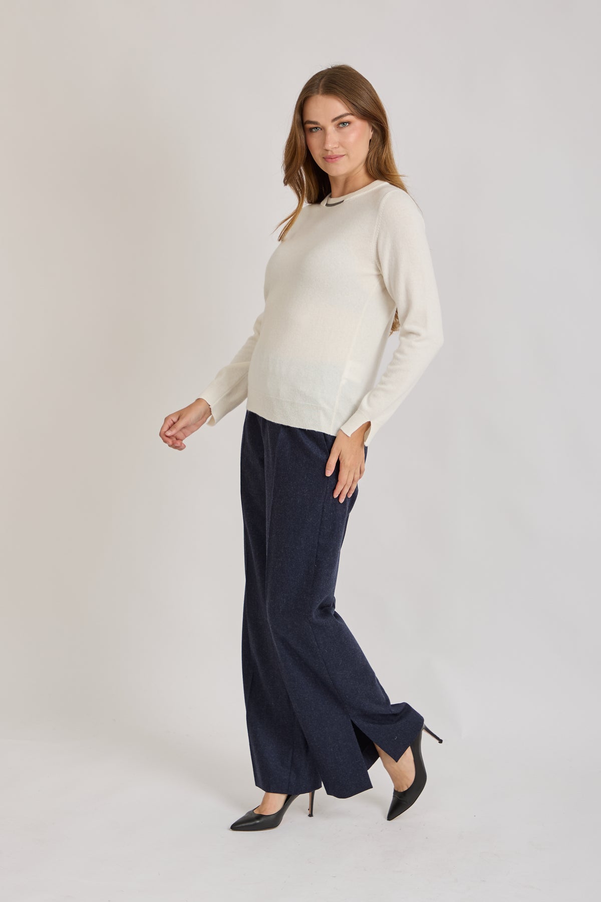FLARE WOOL TROUSERS-NAVY