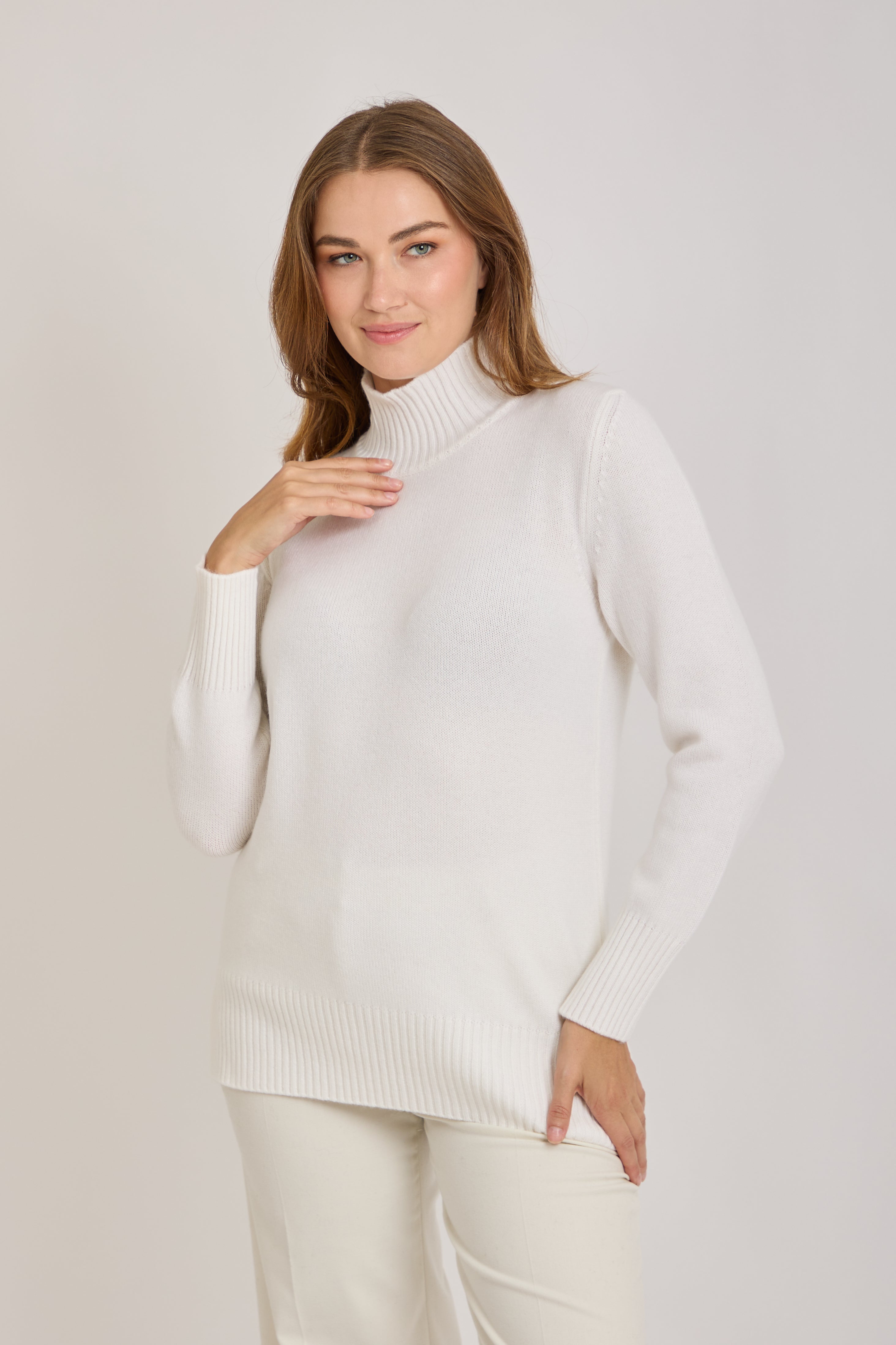 HIGH NECK CASHMERE JUMPER-WHITE