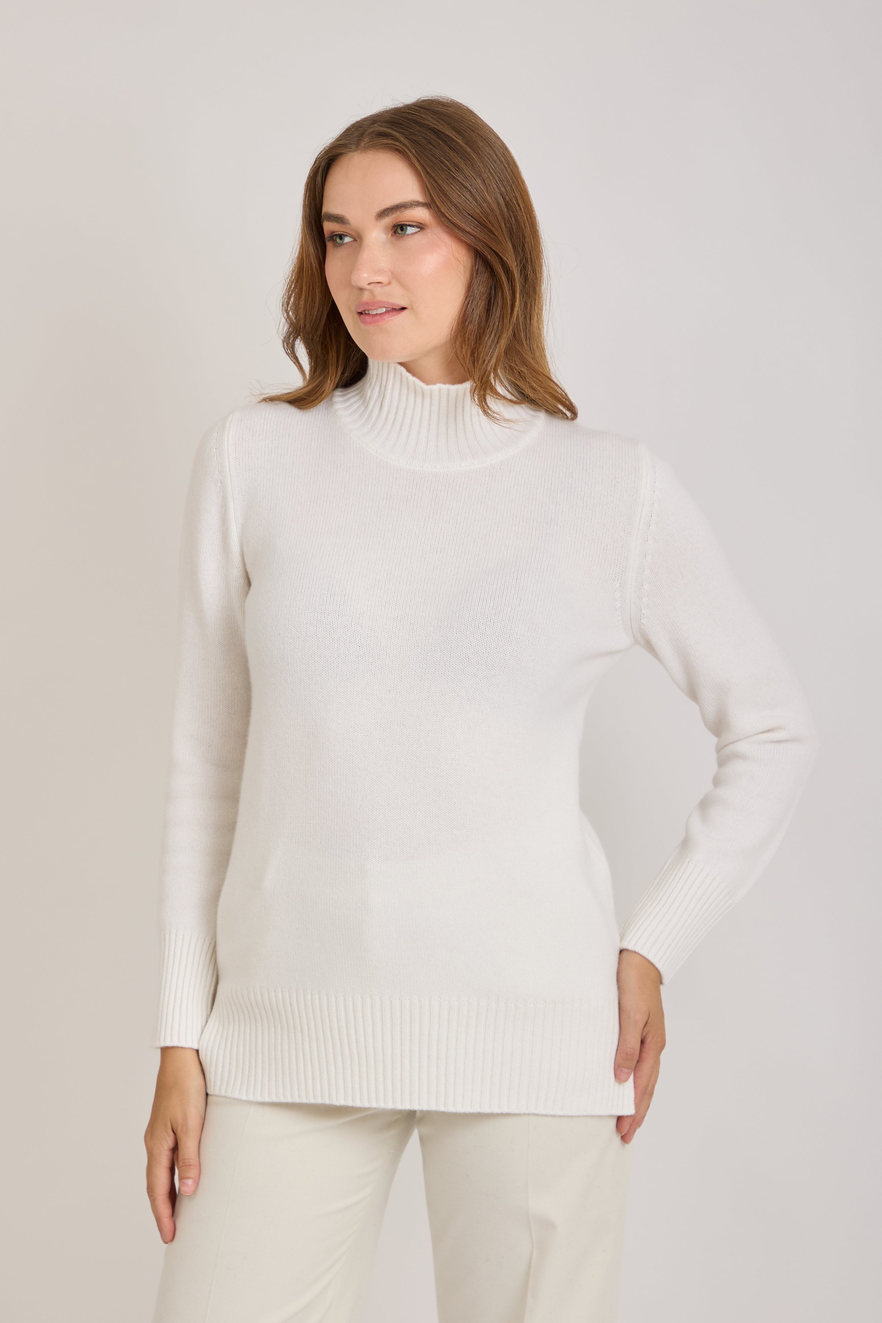 HIGH NECK CASHMERE JUMPER-WHITE