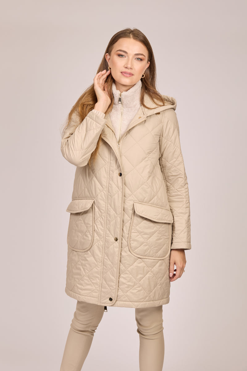 HOODED QUILTED COAT-ANGORA