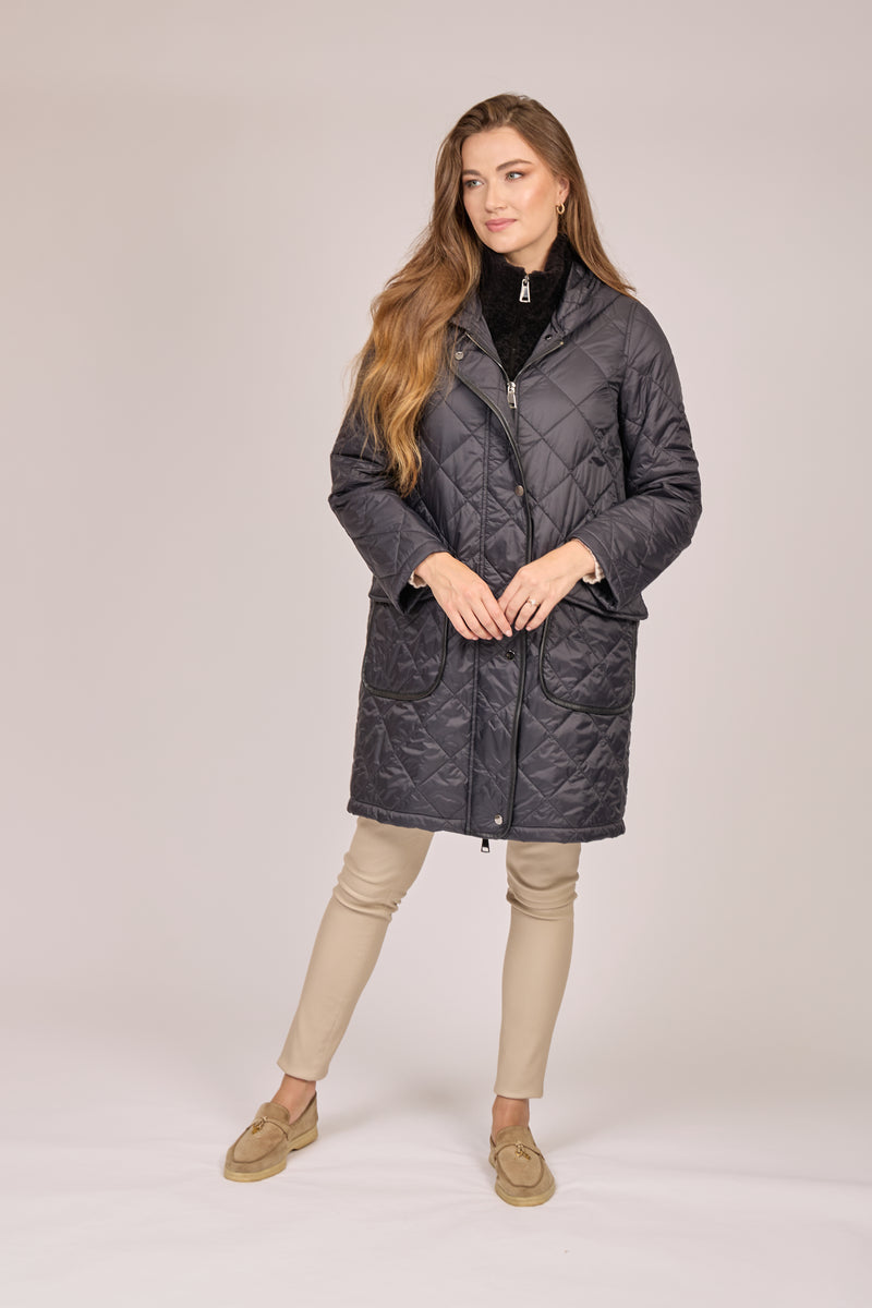 HOODED QUILTED COAT-BLACK