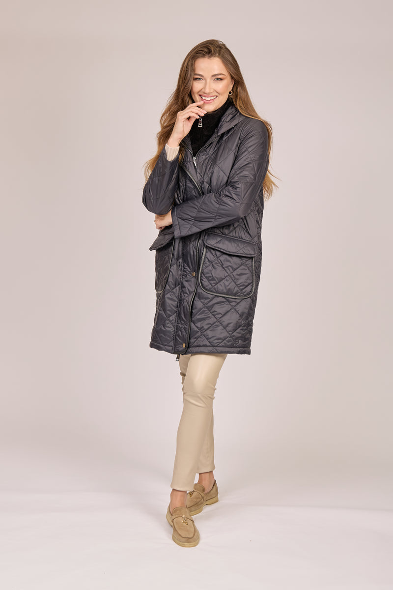 HOODED QUILTED COAT-BLACK