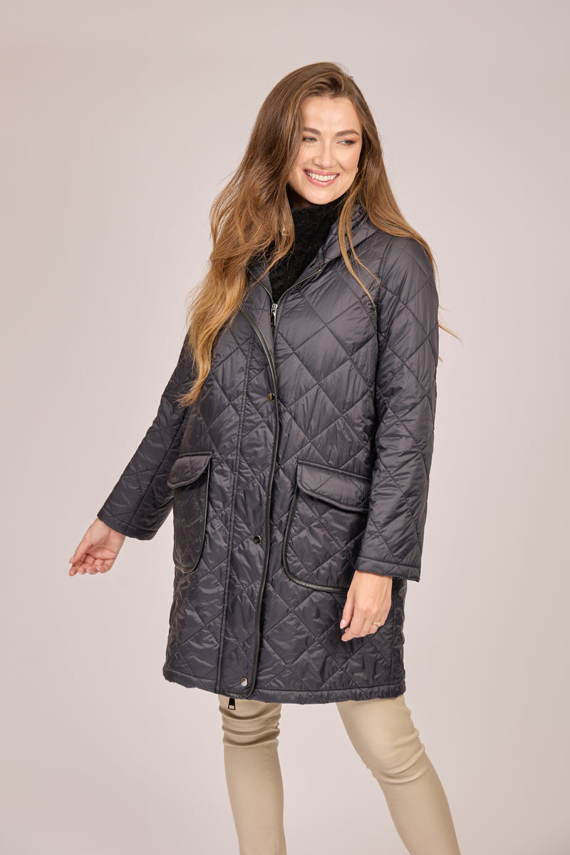 HOODED QUILTED COAT-BLACK