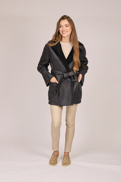 SHEARLING COAT WITH BELT-BLUE