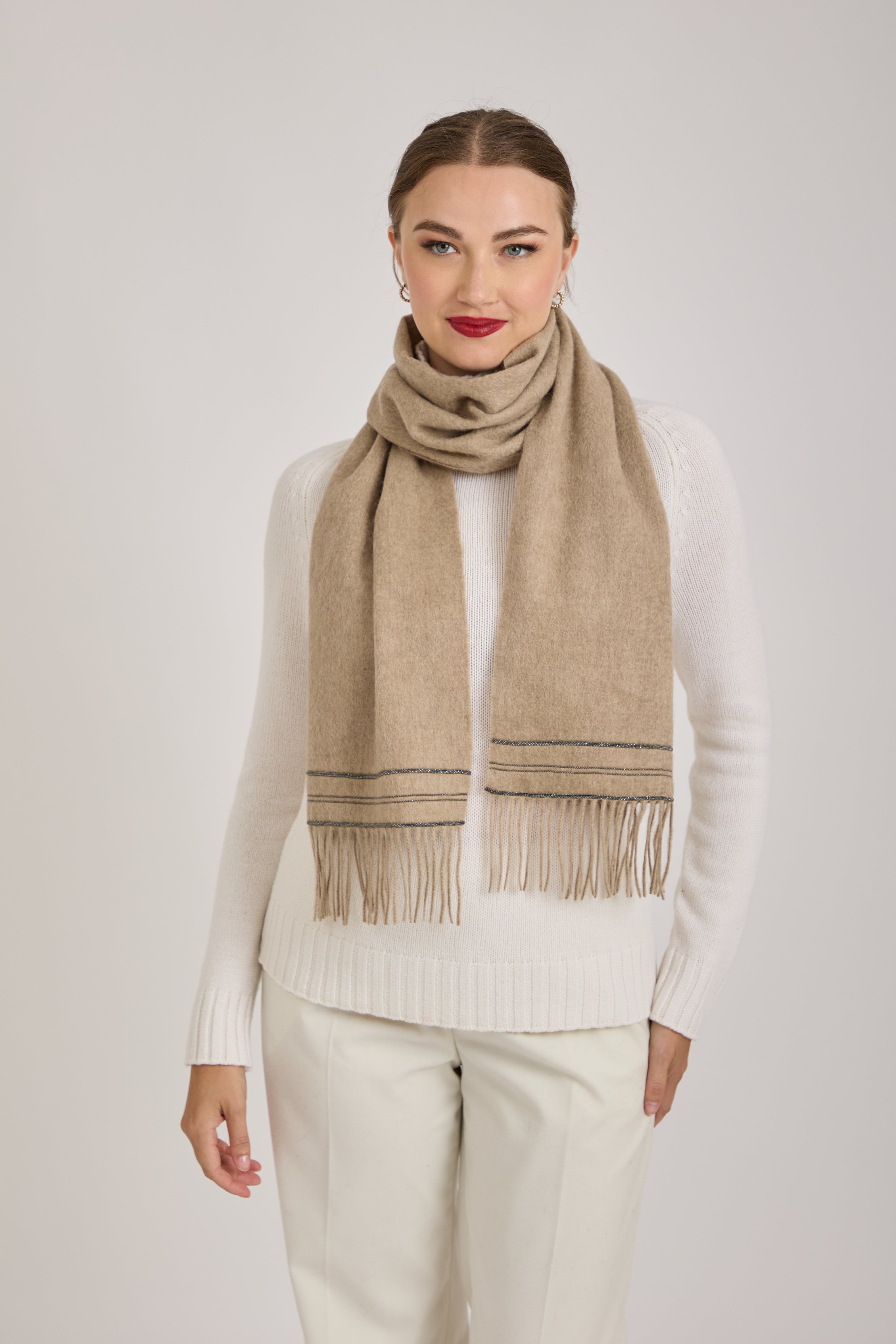 CASHMERE SCARF WITH DETAILS  - TORTORA