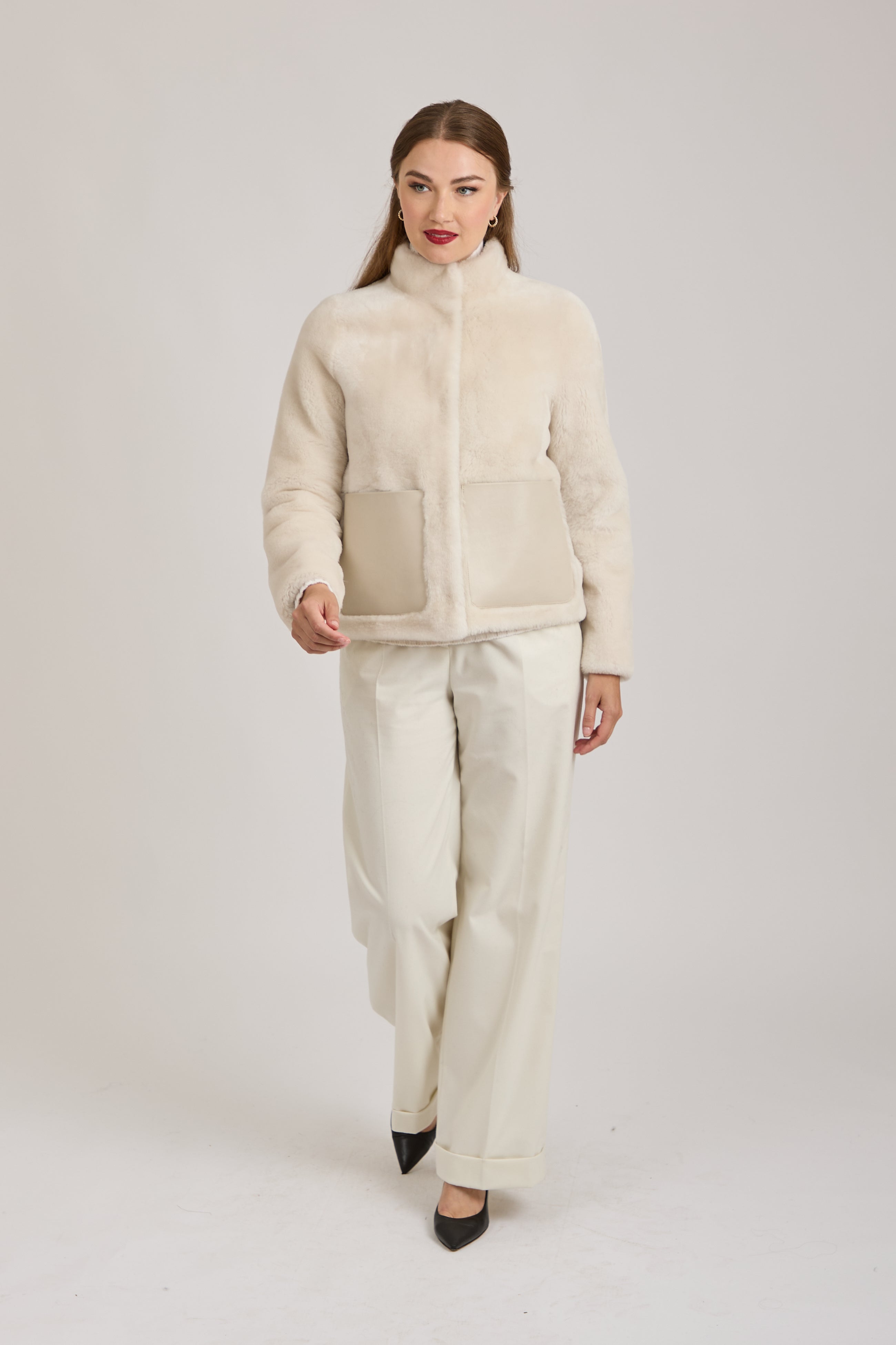 REVERSIBLE SHEARLING JACKET-OFF WHITE
