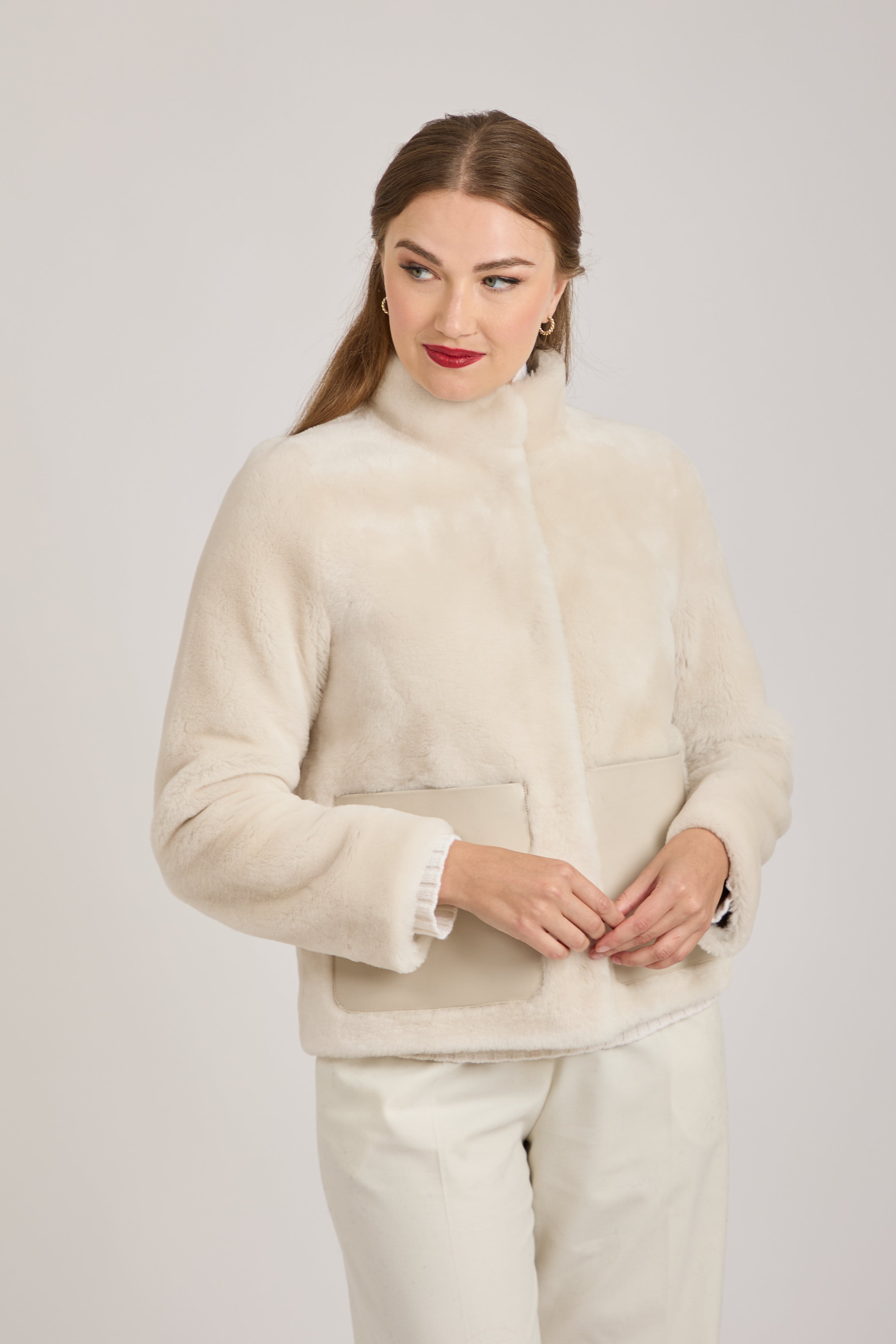 REVERSIBLE SHEARLING JACKET-OFF WHITE