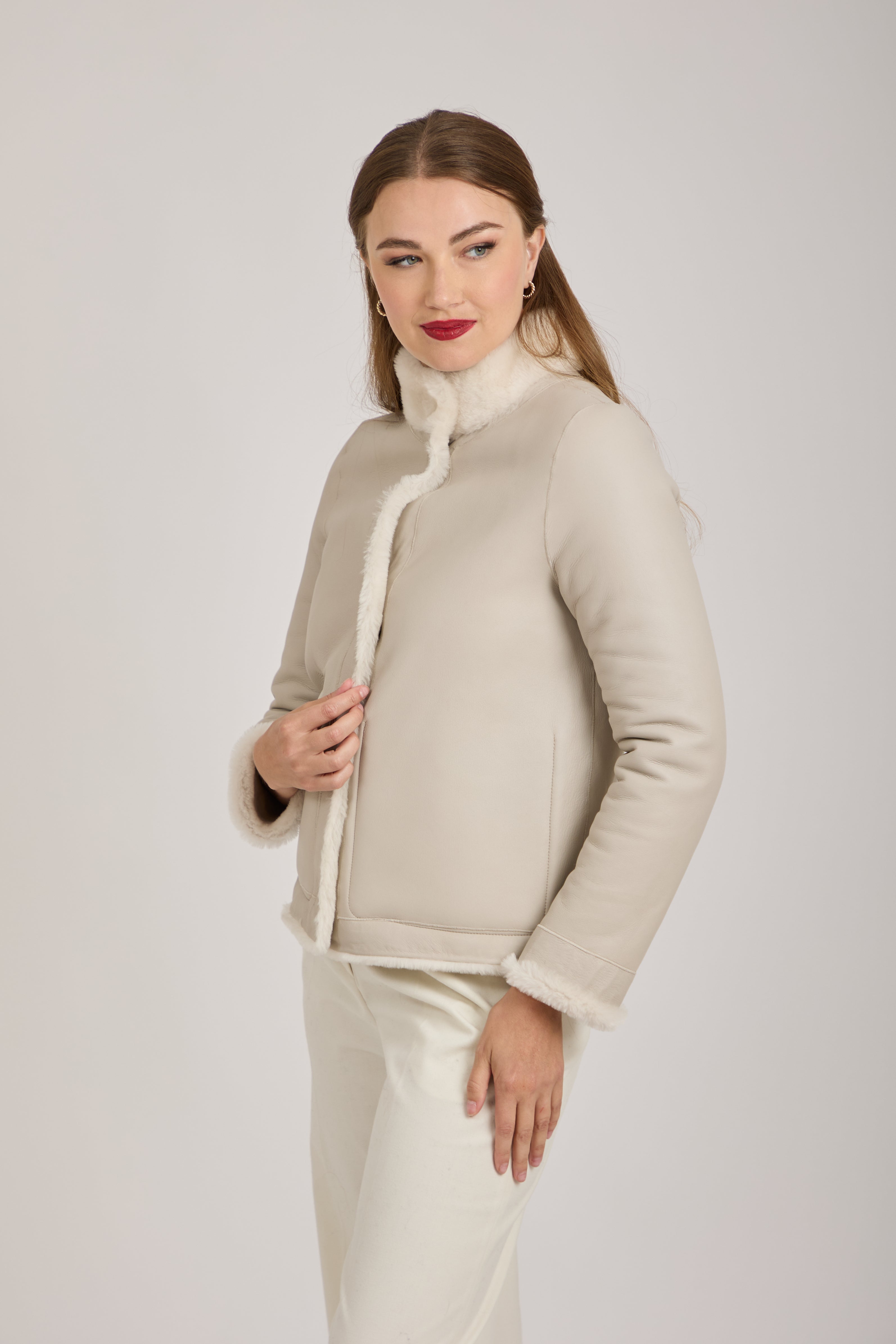 REVERSIBLE SHEARLING JACKET-OFF WHITE