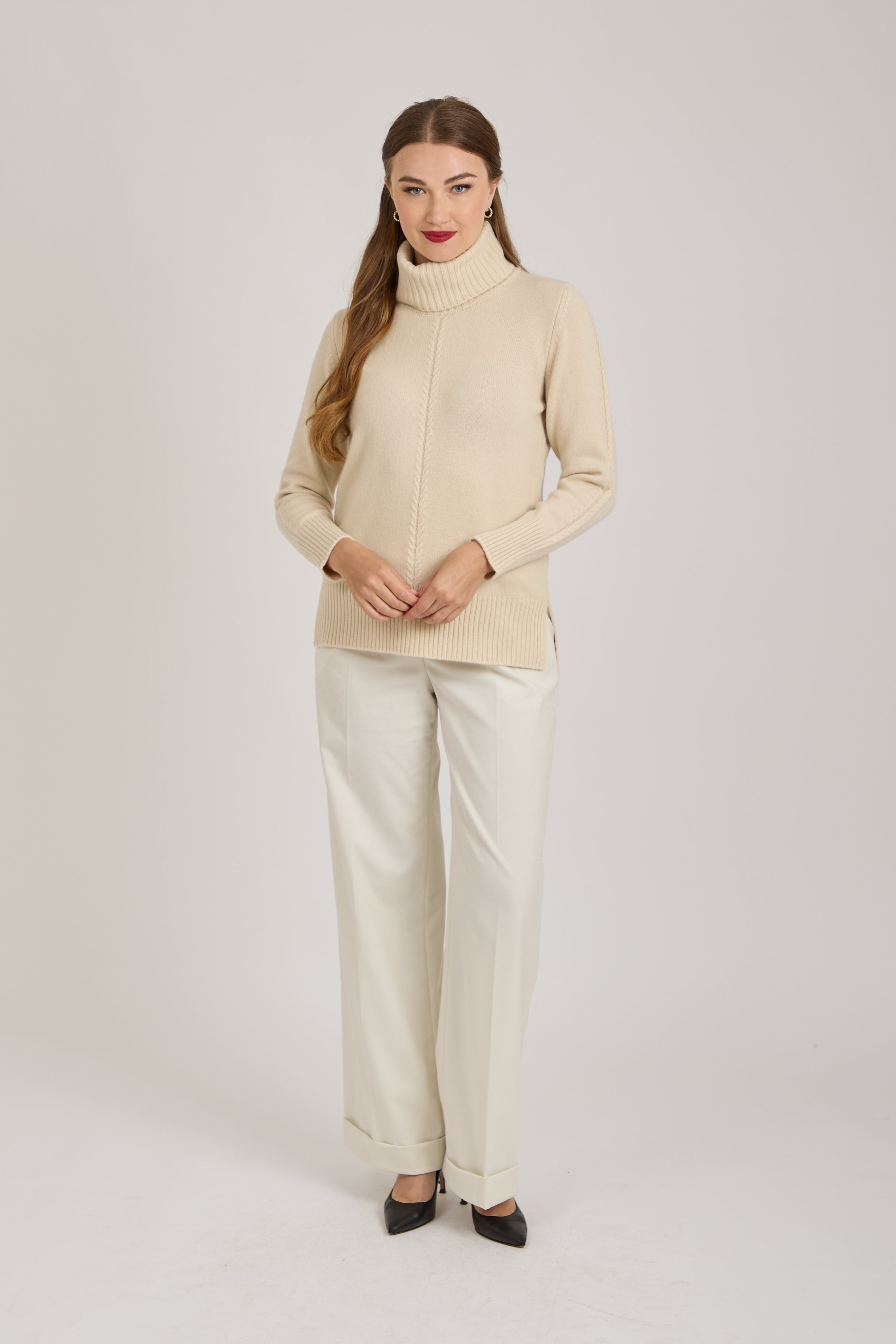 ROLL NECK BRAID DETAIL - OATMEAL