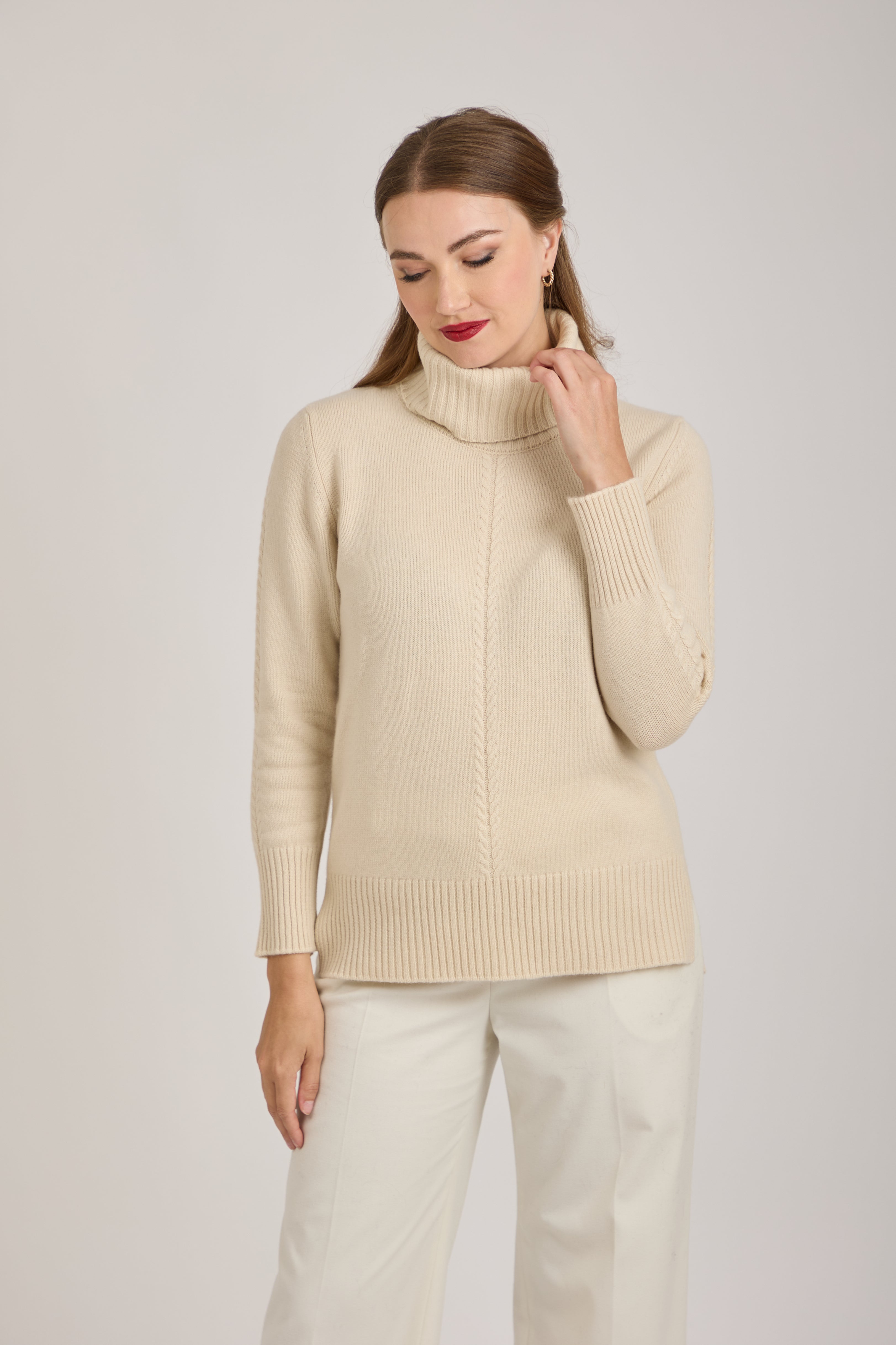 ROLL NECK BRAID DETAIL - OATMEAL