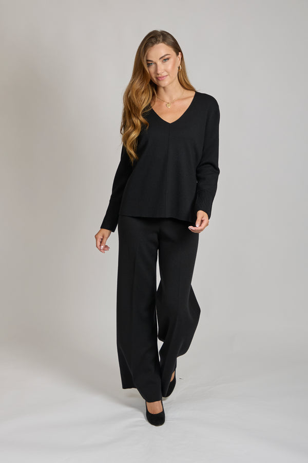 V NECK TUNIC-BLACK