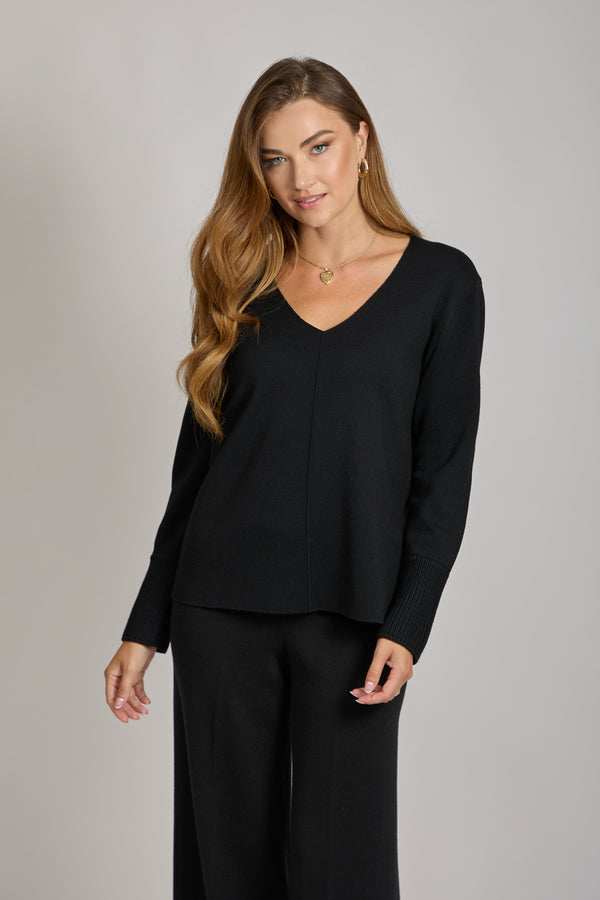 V NECK TUNIC-BLACK