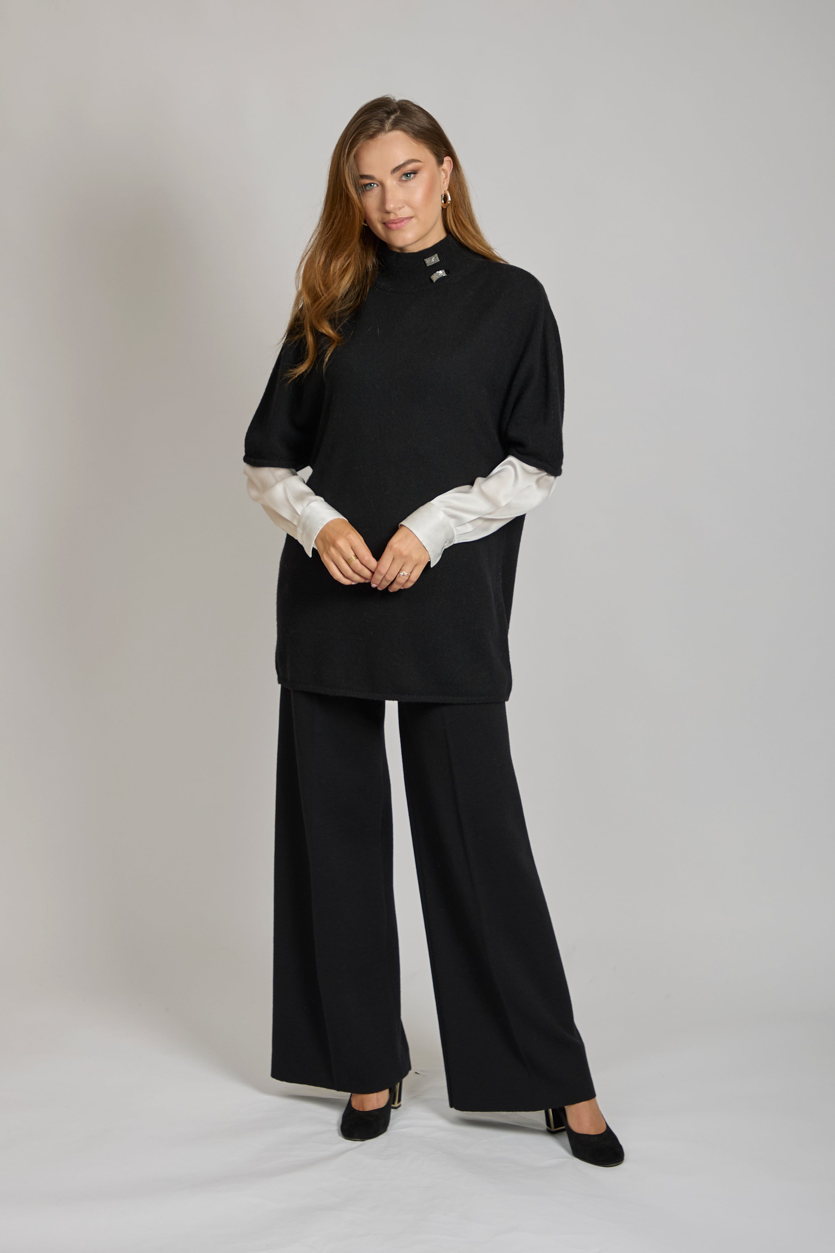 HIGH NECK JUMPER WITH CASHMERE-BLACK