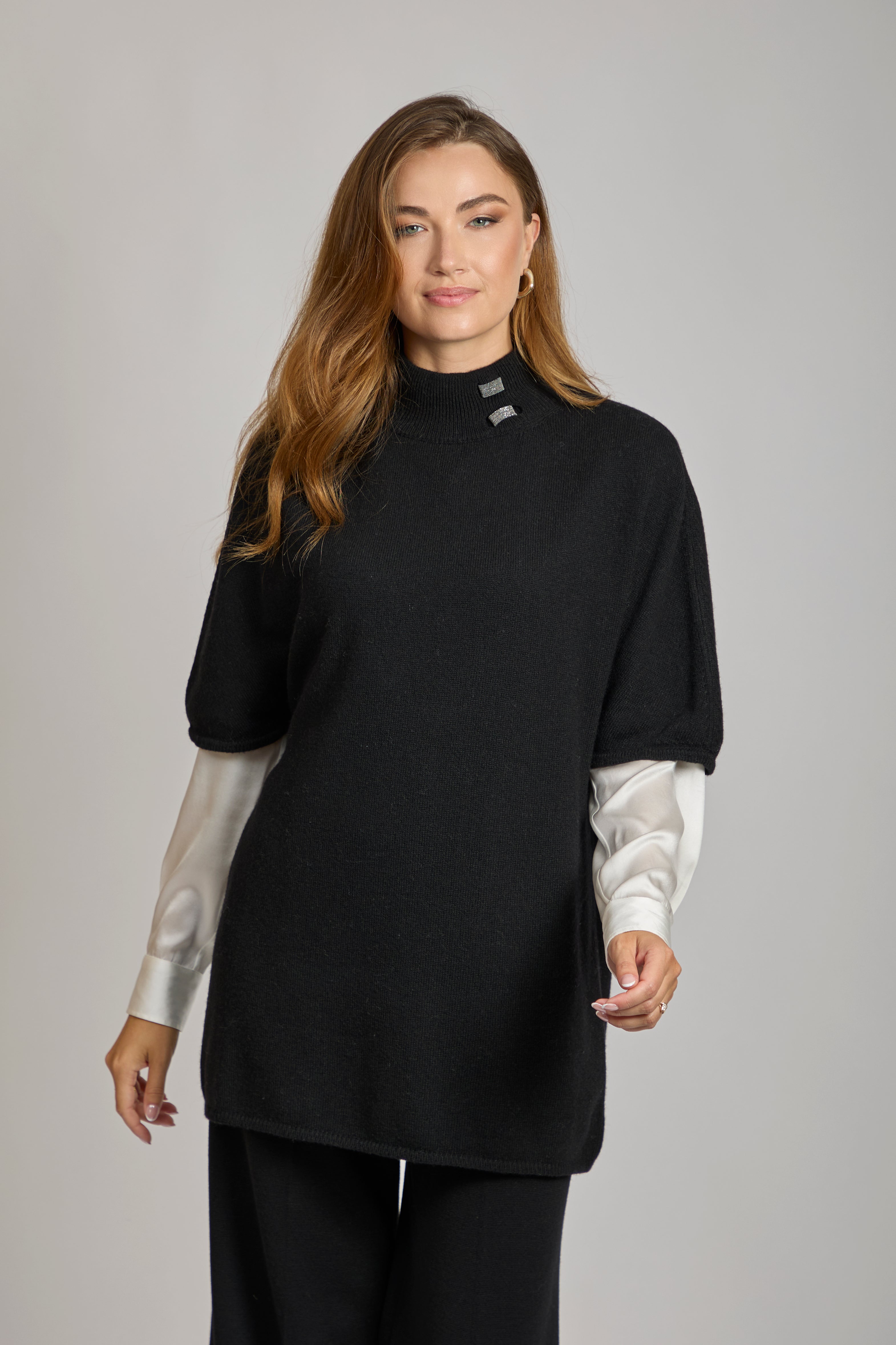 HIGH NECK JUMPER WITH CASHMERE-BLACK