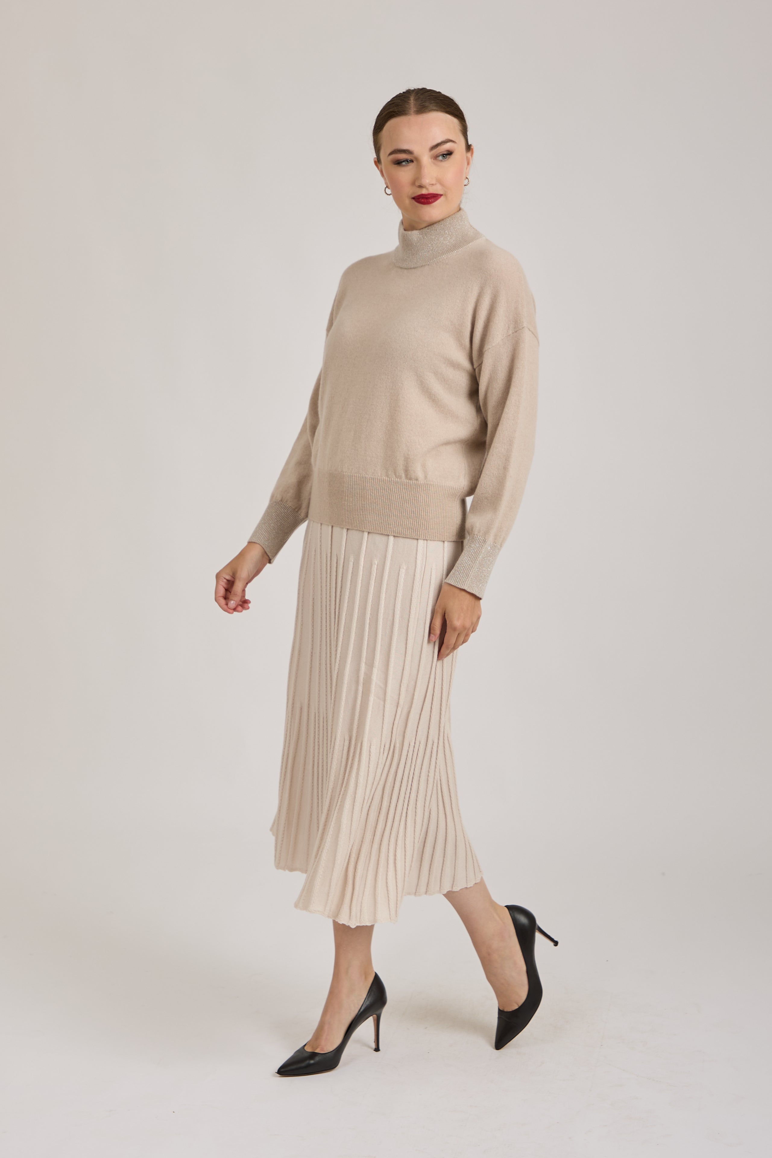 MERINO PLEATED SKIRT - BEIGE