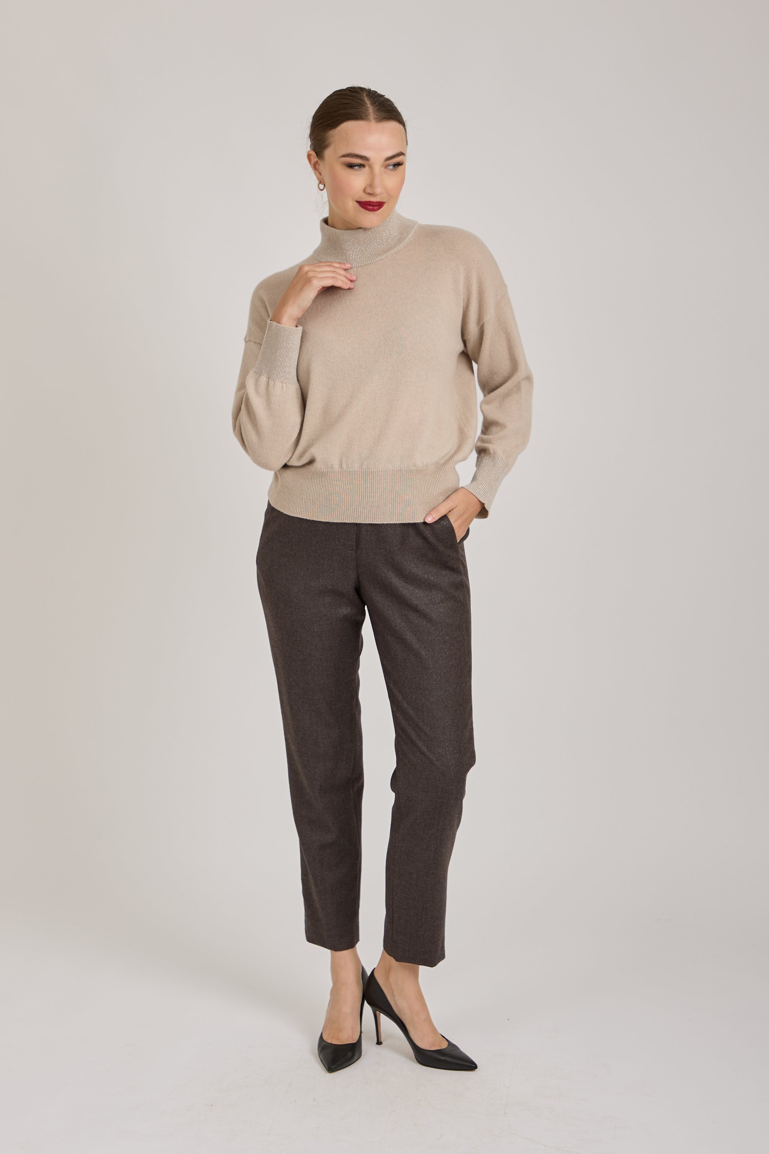 TROUSERS WITH LUREX-GREY