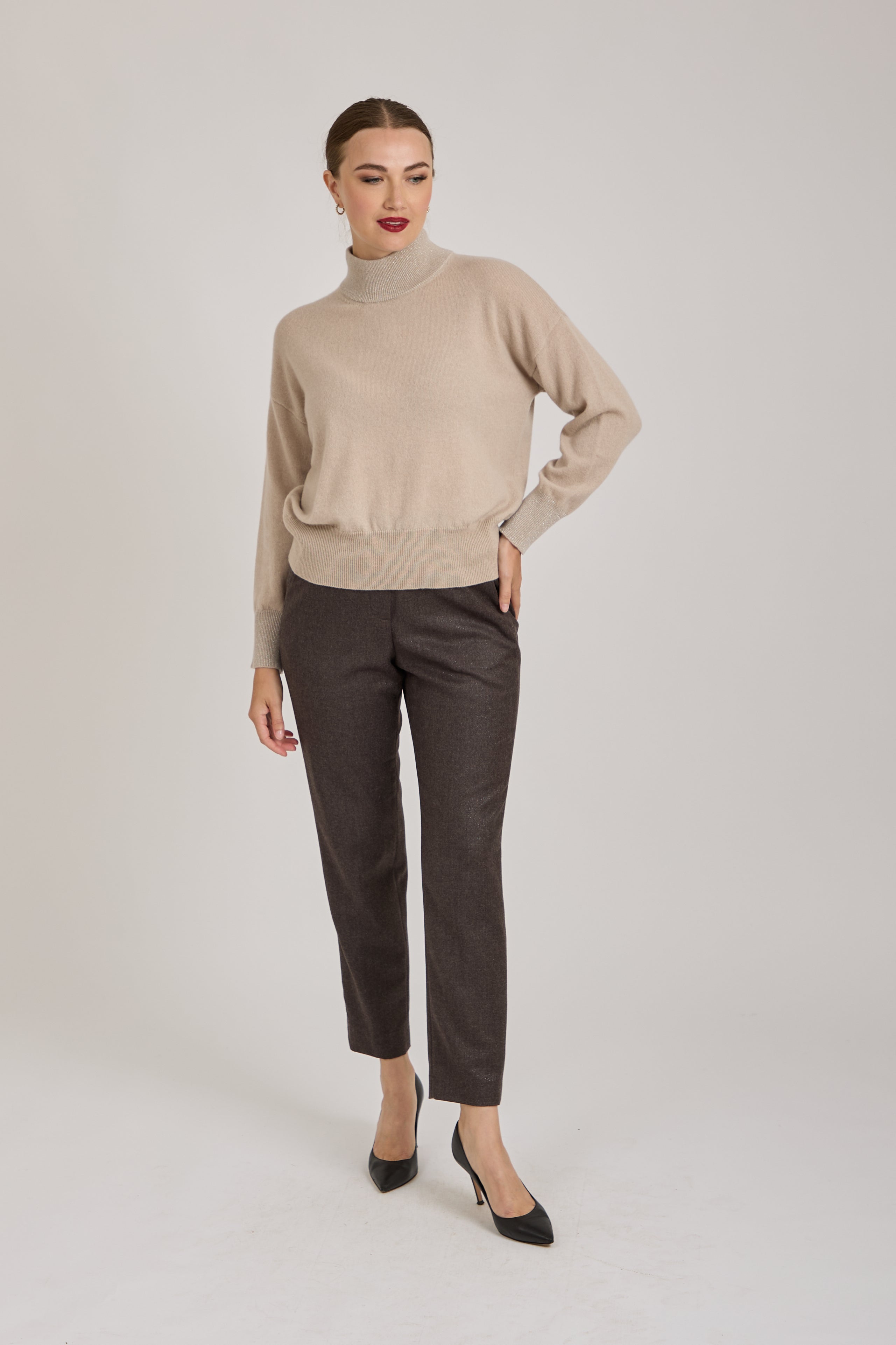TROUSERS WITH LUREX-GREY