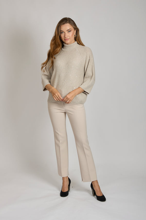 HIGH NECK JUMPER SEQUINS-BEIGE