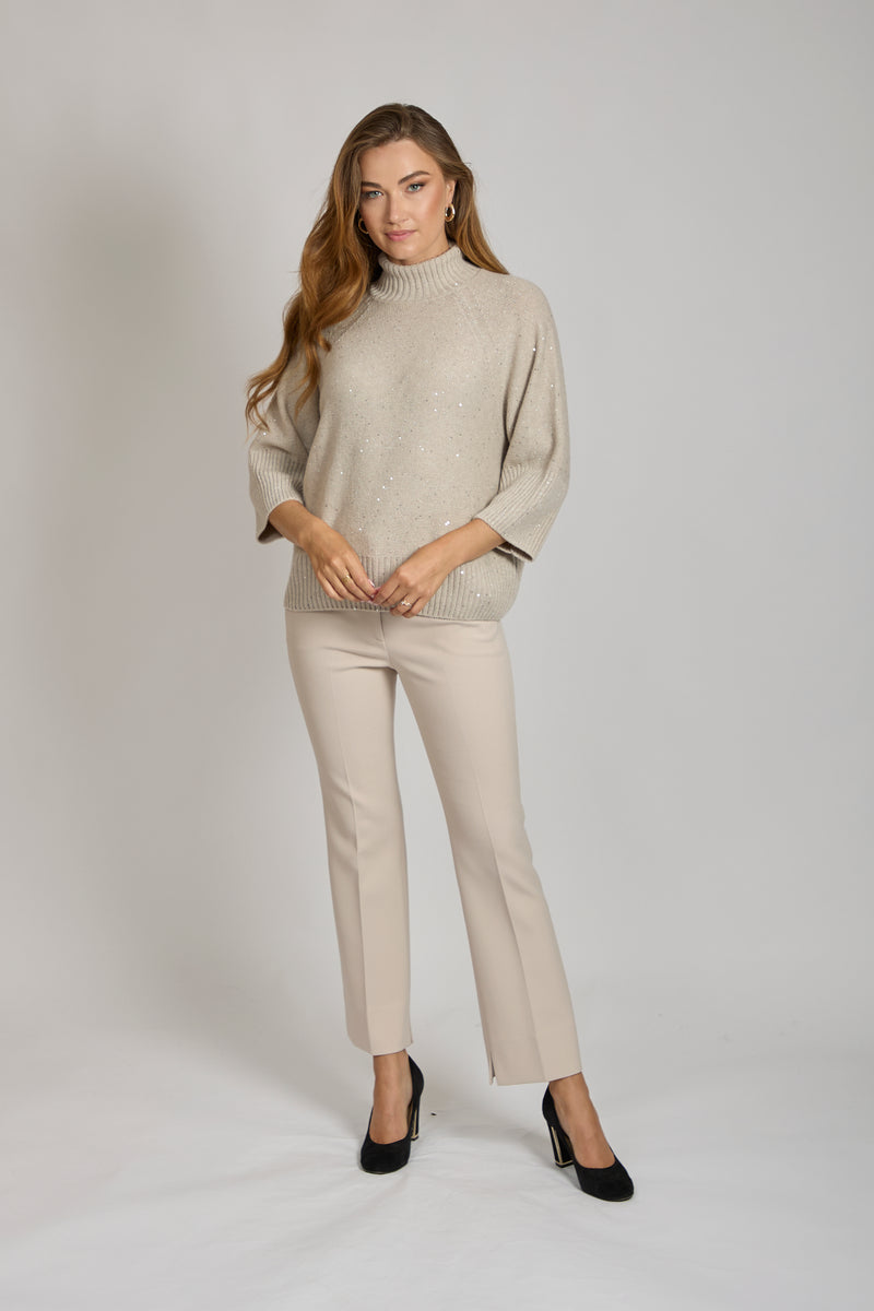 HIGH NECK JUMPER SEQUINS-BEIGE