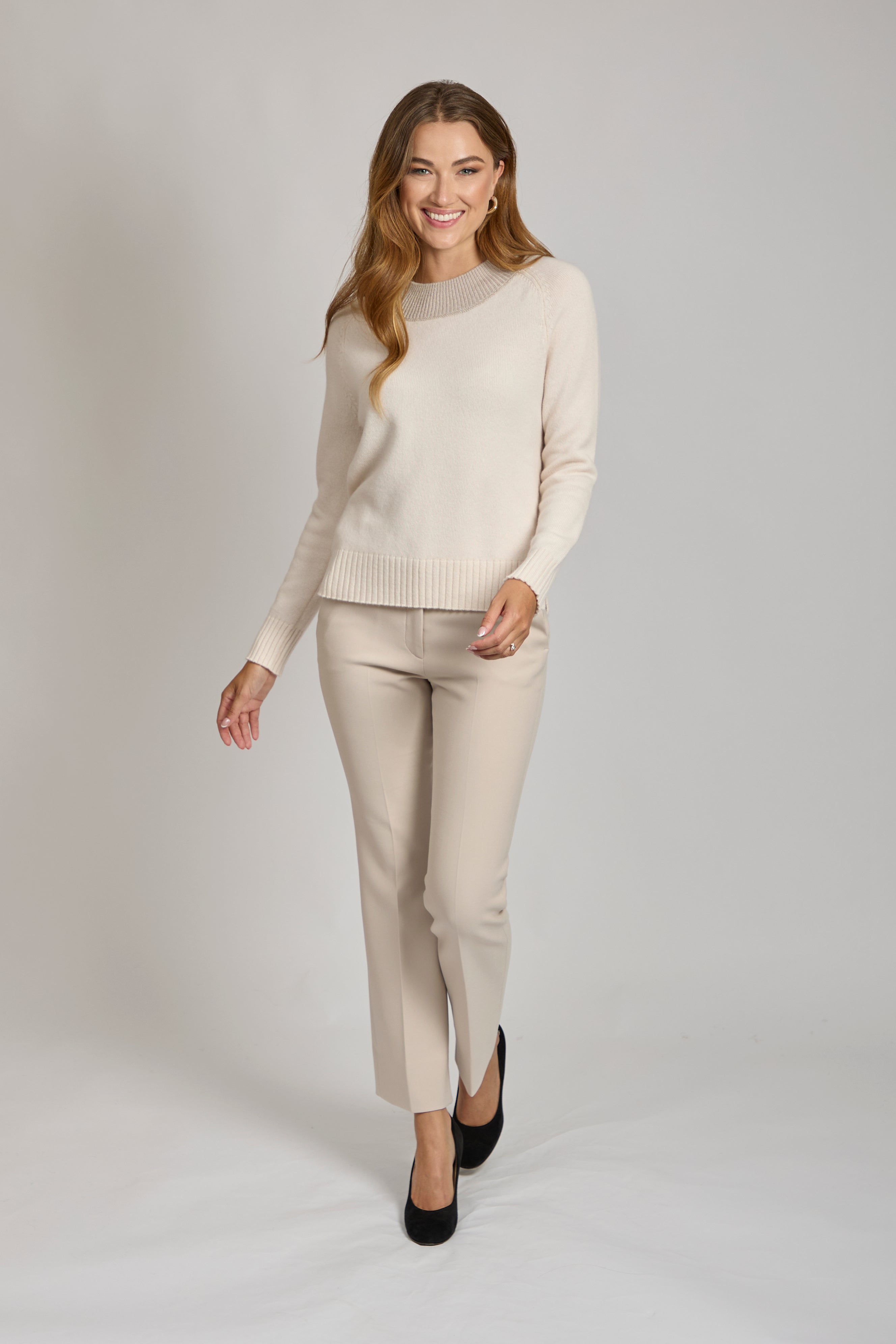 TROUSERS WITH HALF WAIST ELASTIC-BEIGE