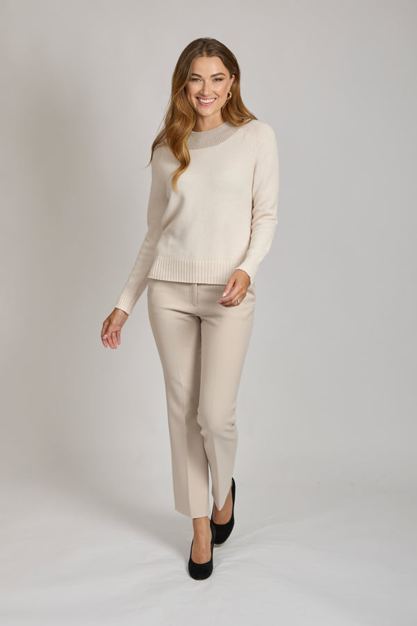 TROUSERS WITH HALF WAIST ELASTIC-BEIGE