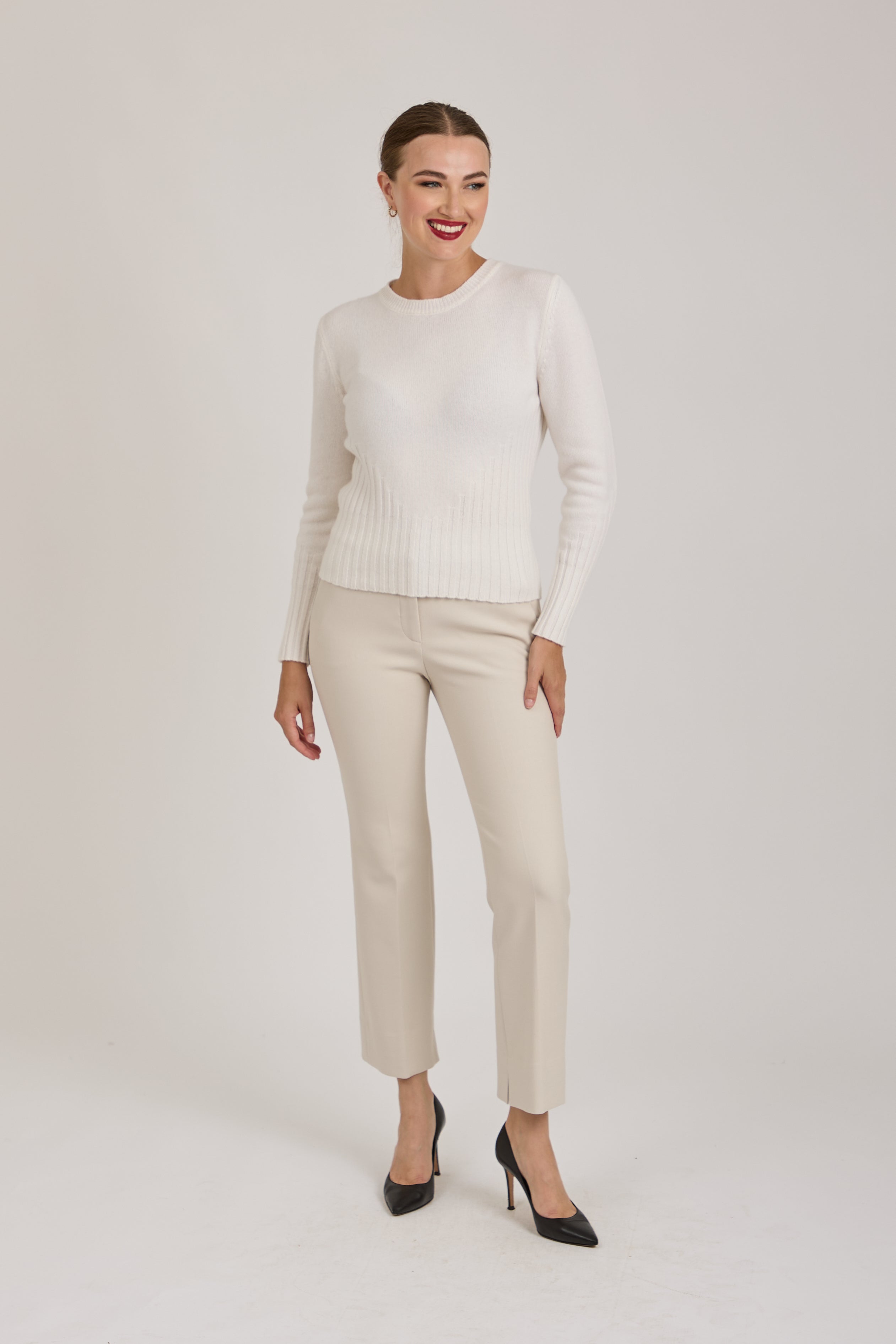 TROUSERS WITH ELASTICATED WAIST-OFF WHITE