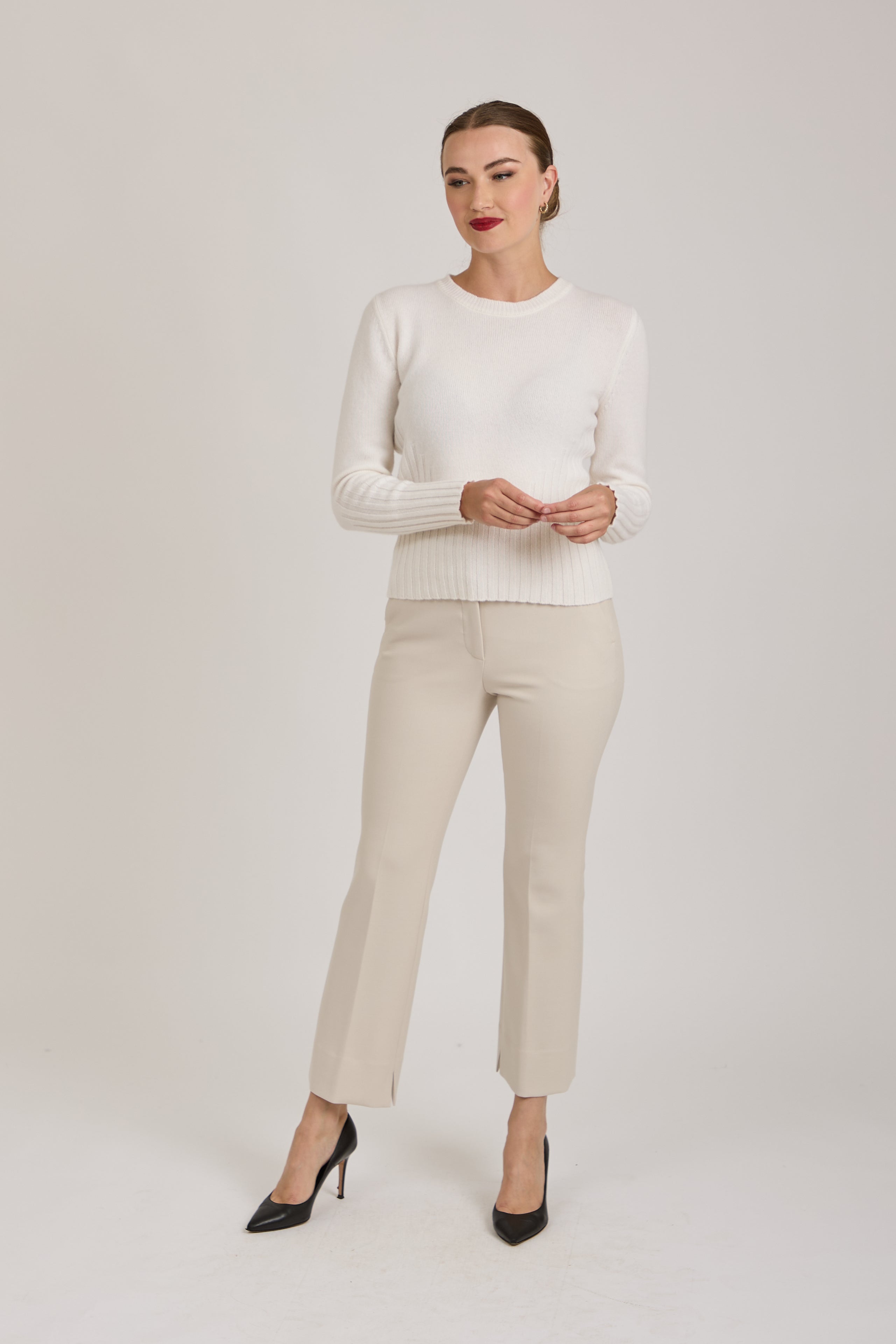 TROUSERS WITH ELASTICATED WAIST-OFF WHITE