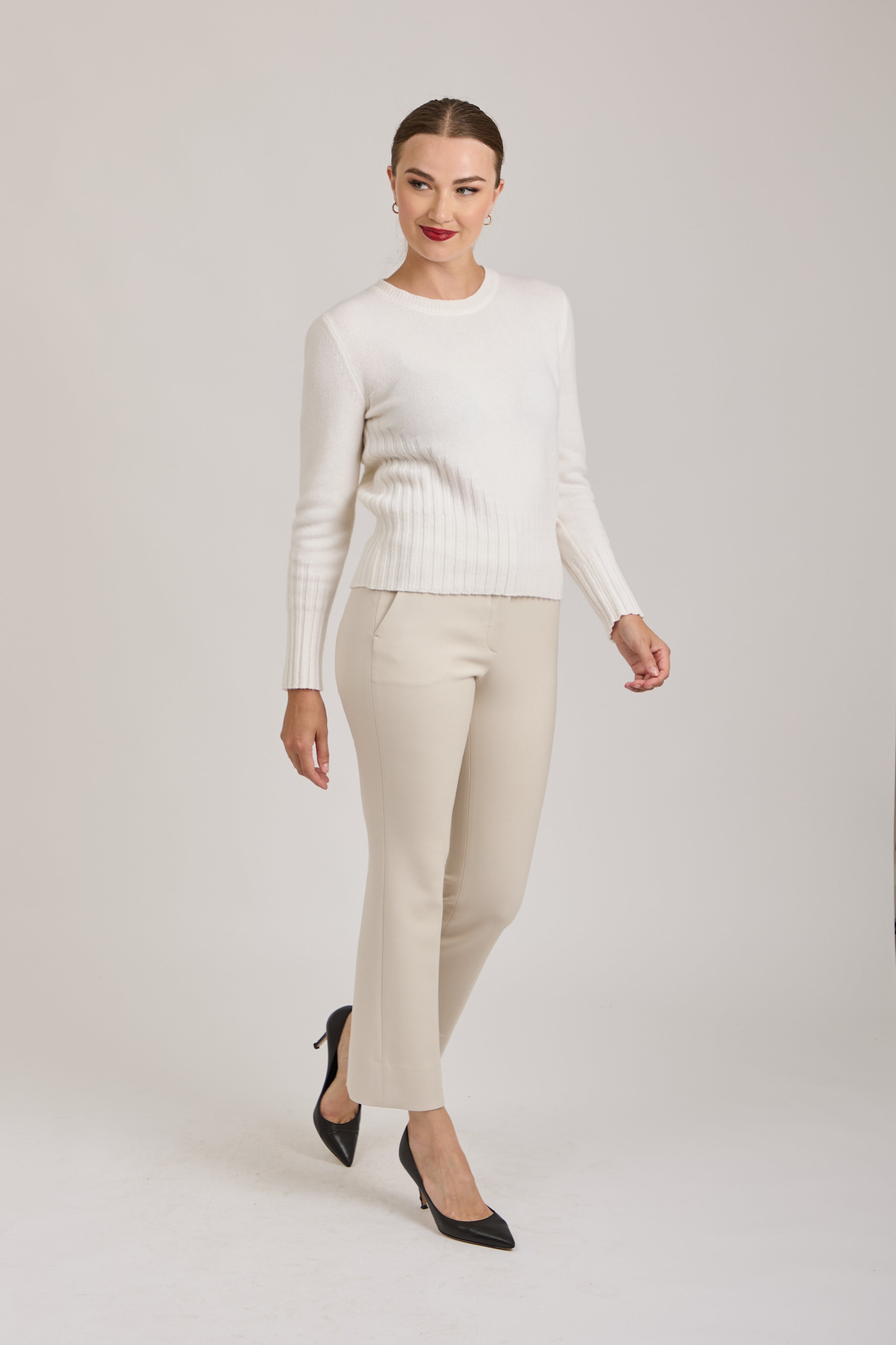 TROUSERS WITH ELASTICATED WAIST-OFF WHITE