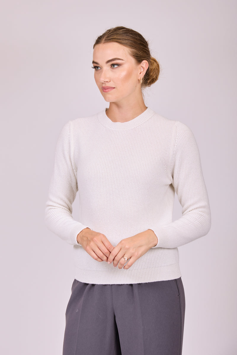 ROUND NECK JUMPER WITH DETAILS-WHITE