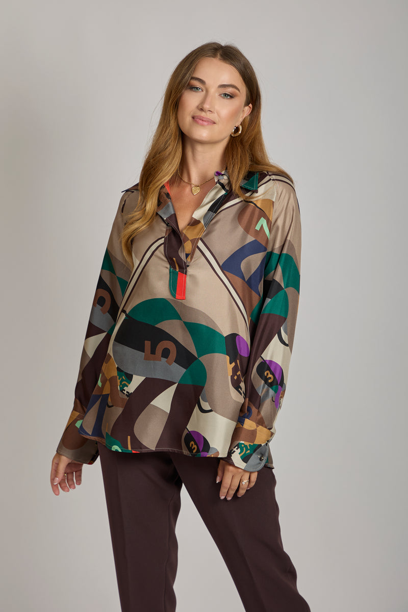SILK PRINTED SHIRT-TORTORA