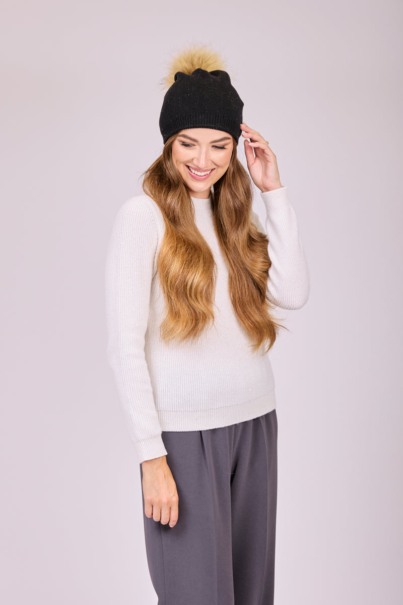 BEANIE POM HAT - BLACK