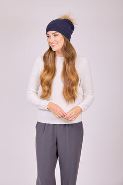 BEANIE POM HAT - NAVY