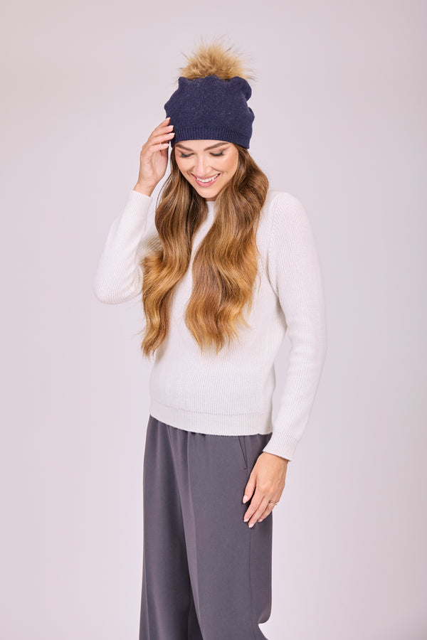 BEANIE POM HAT - NAVY