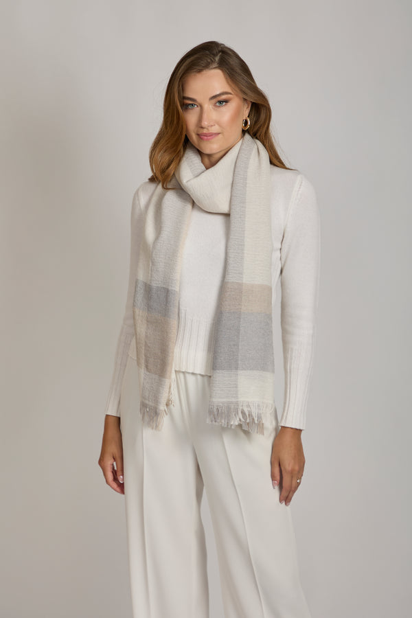 WOOL SCARF-WHITE/BEIGE