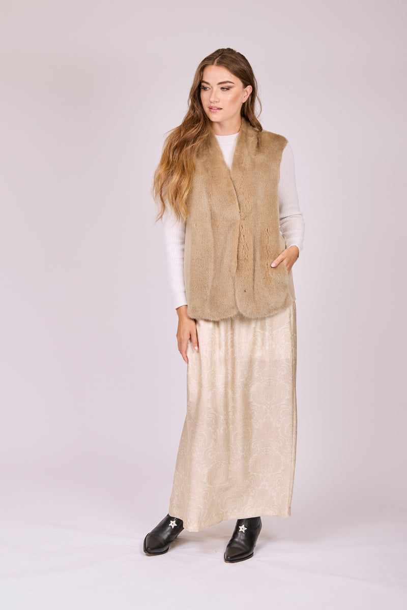 PRINTED SKIRT-SPRING BEIGE