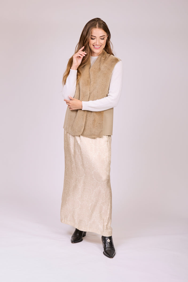 PRINTED SKIRT-SPRING BEIGE