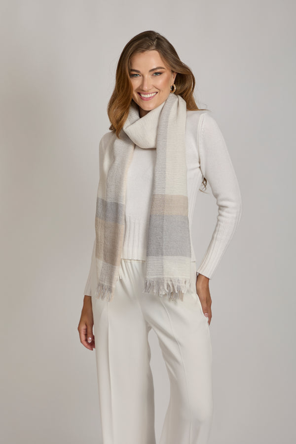 WOOL SCARF-WHITE/BEIGE