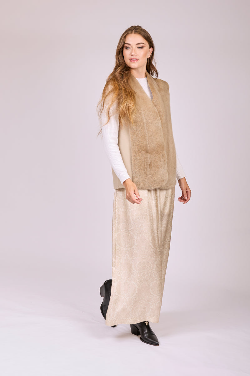 PRINTED SKIRT-SPRING BEIGE