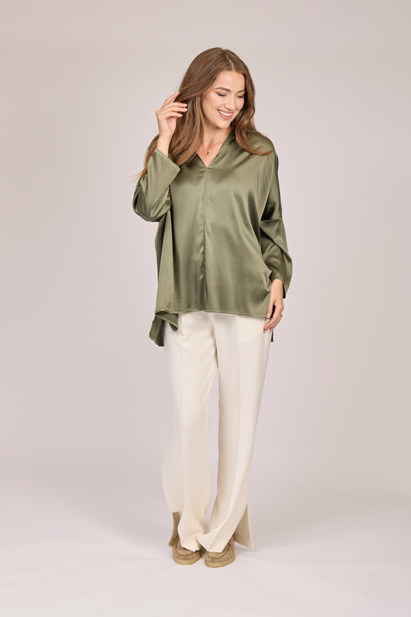 OVERSIZE SILK SHIRT - KAKI