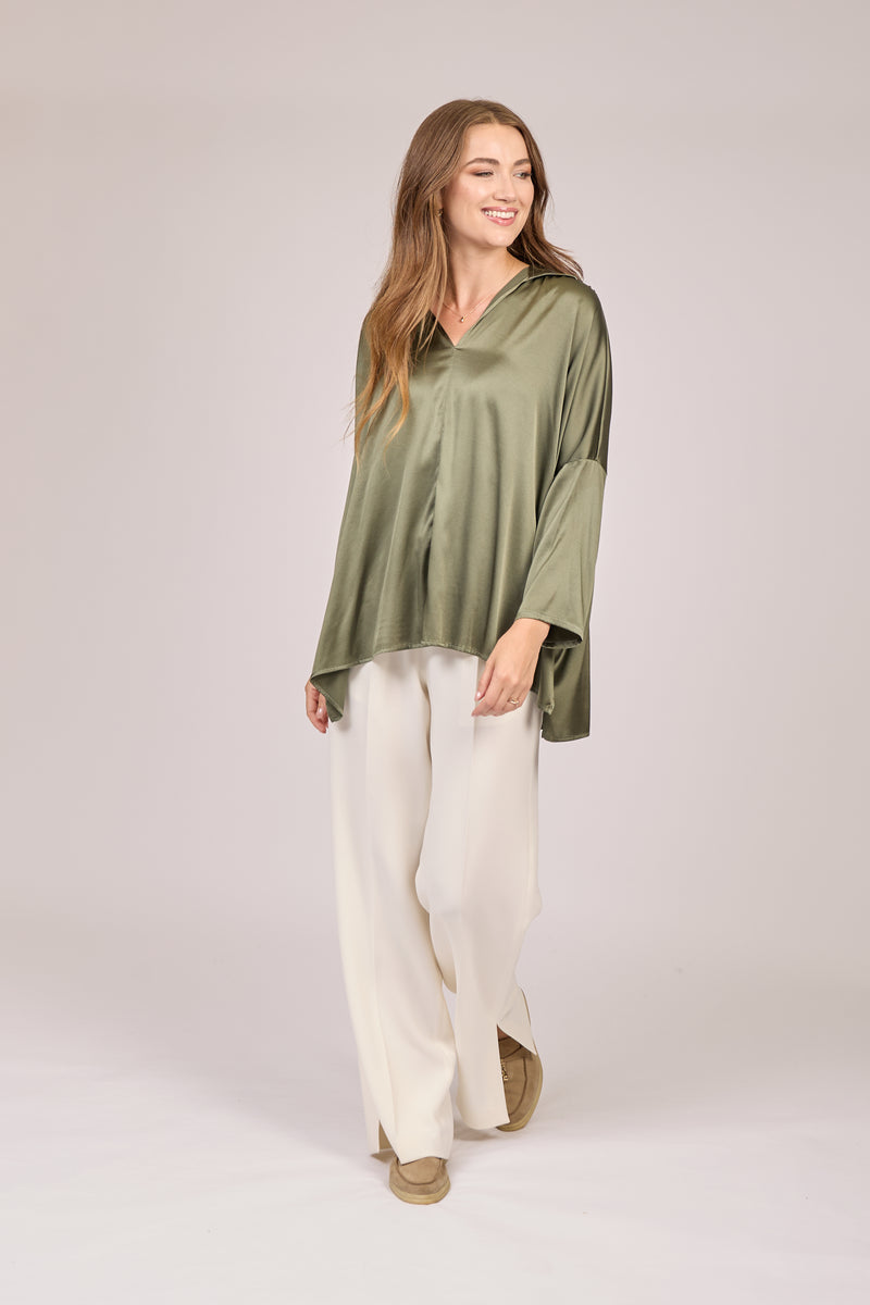 OVERSIZE SILK SHIRT - KAKI