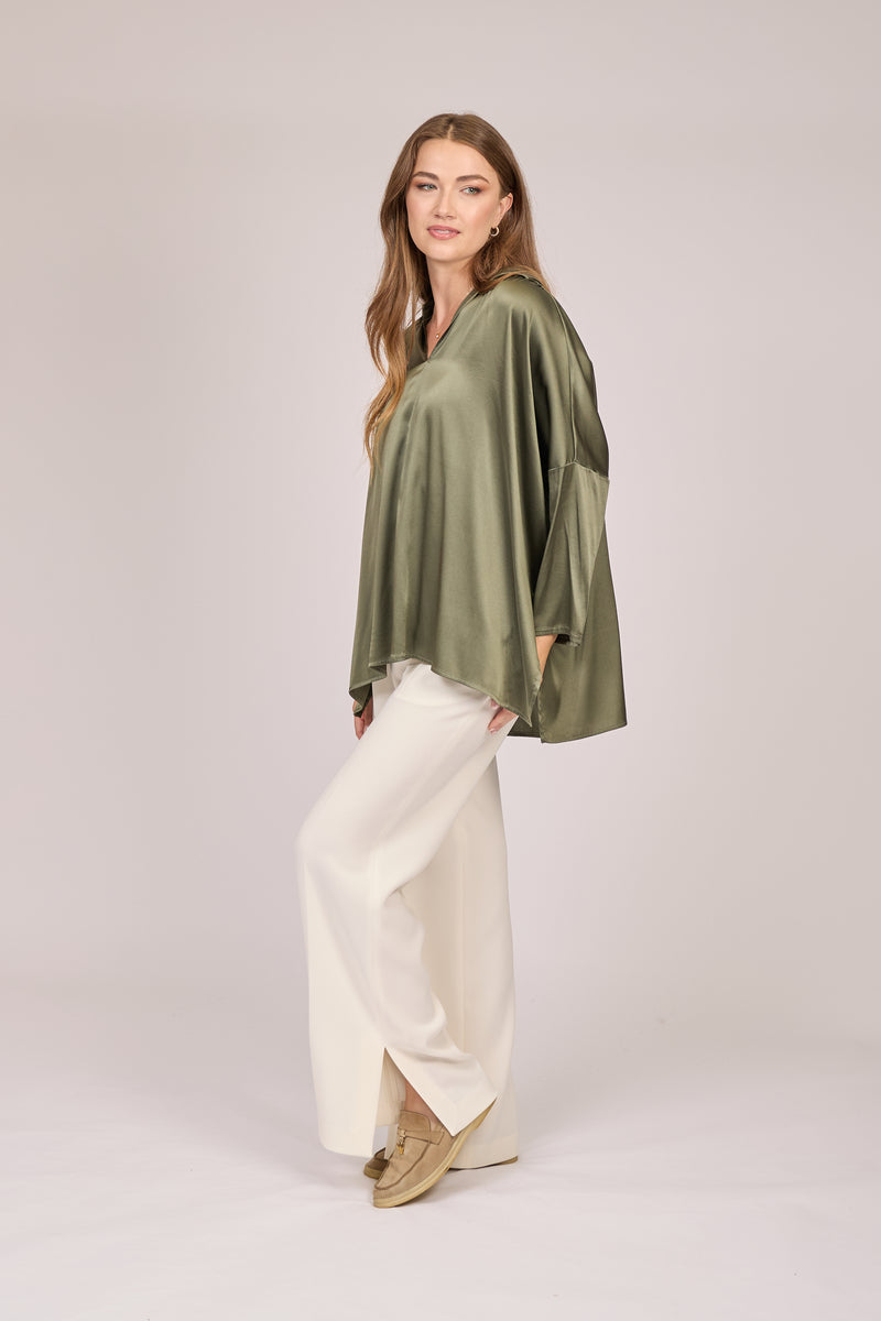 OVERSIZE SILK SHIRT - KAKI