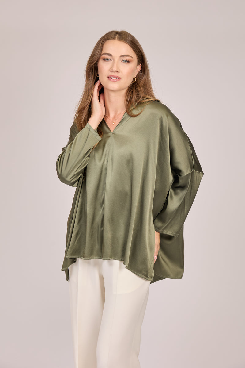 OVERSIZE SILK SHIRT - KAKI