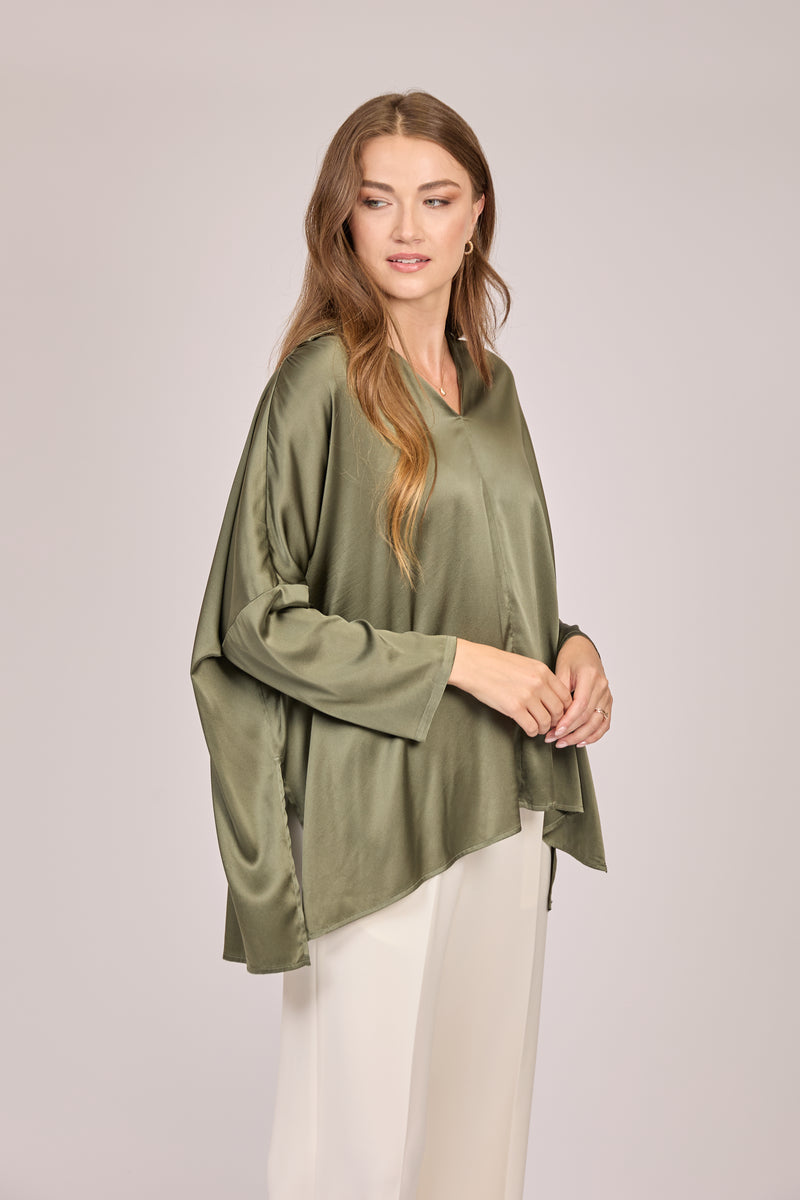 OVERSIZE SILK SHIRT - KAKI