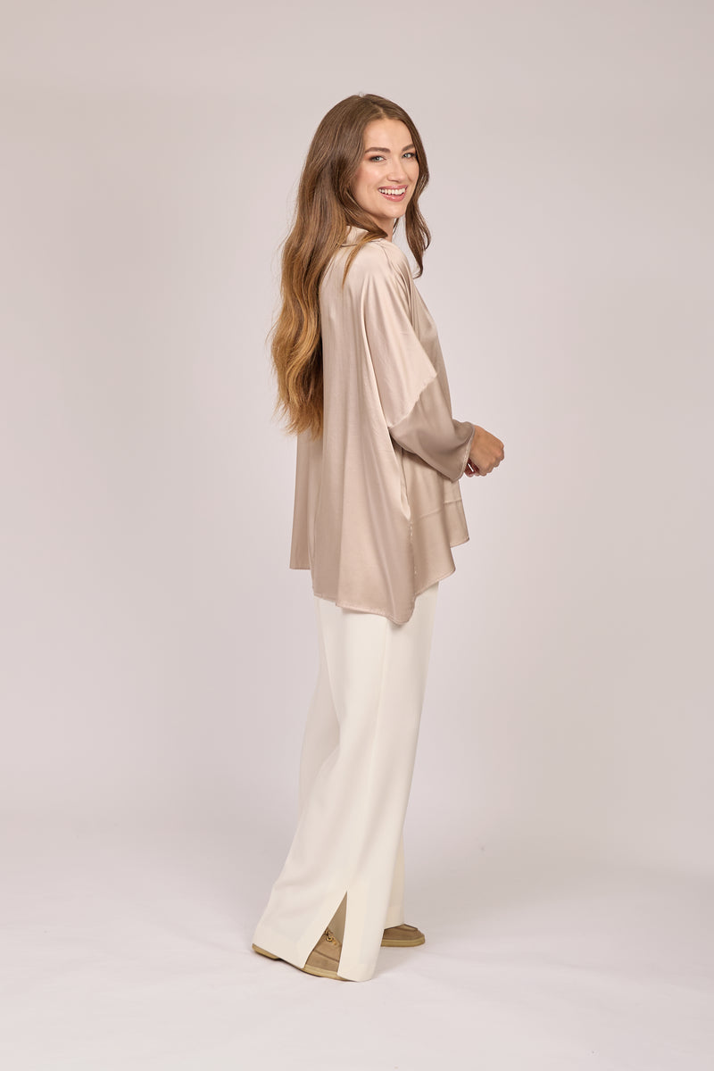 OVERSIZE SILK SHIRT - TAUPE