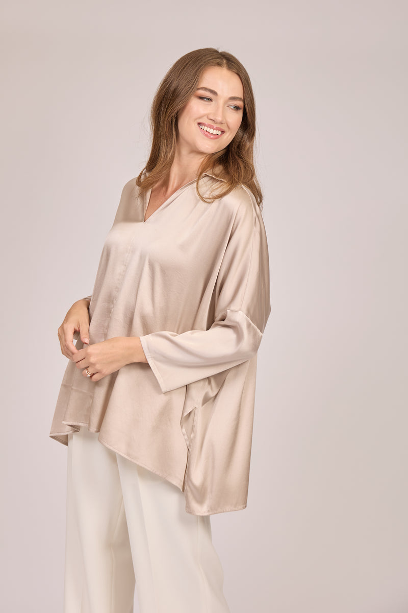 OVERSIZE SILK SHIRT - TAUPE