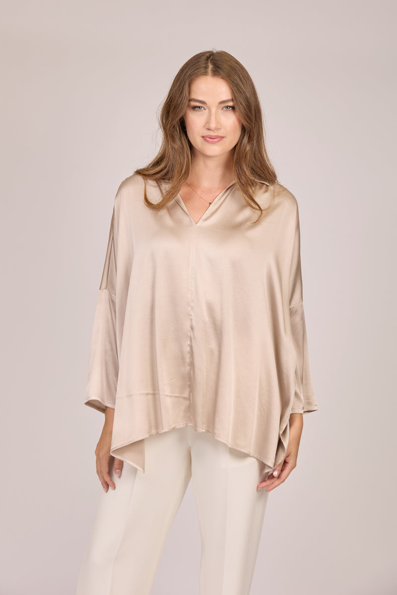 OVERSIZE SILK SHIRT - TAUPE