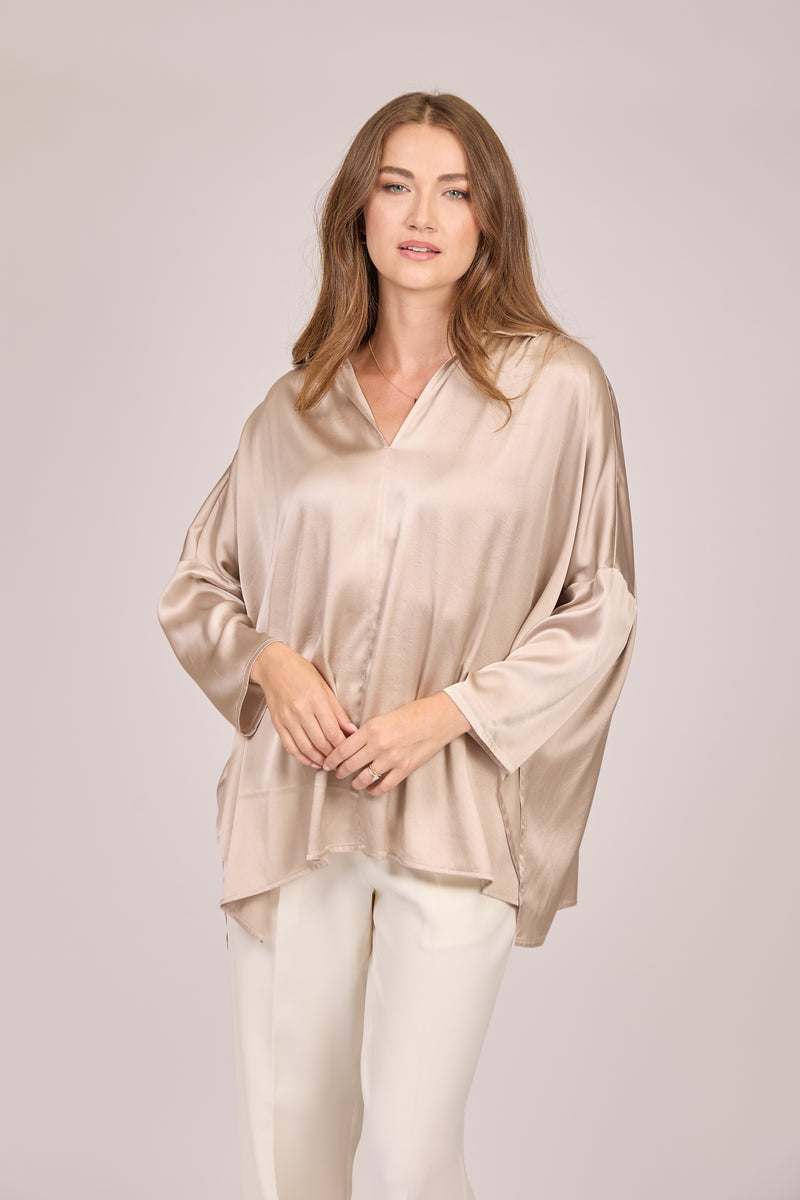 OVERSIZE SILK SHIRT - TAUPE